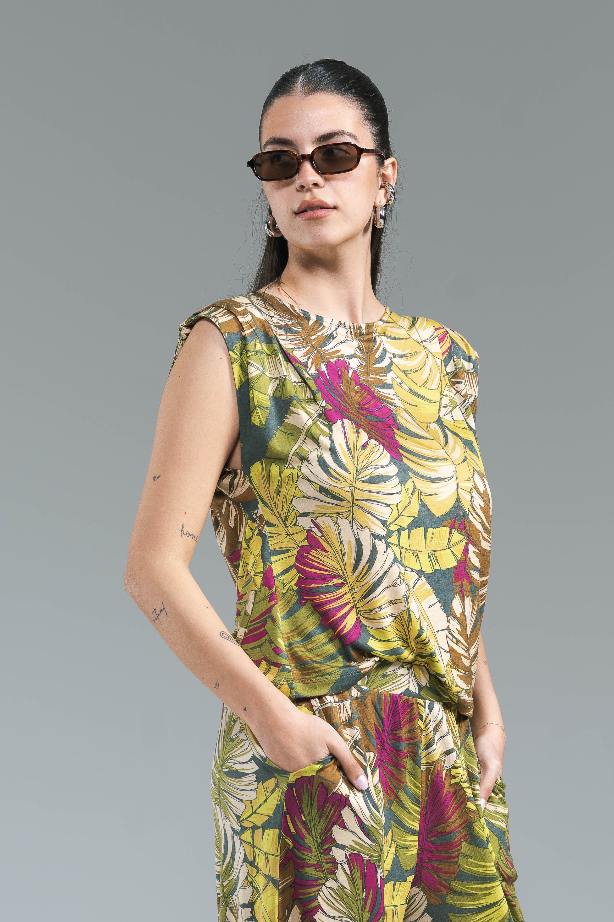 T-shirt Lyocell Surkana Fantasia Foglie