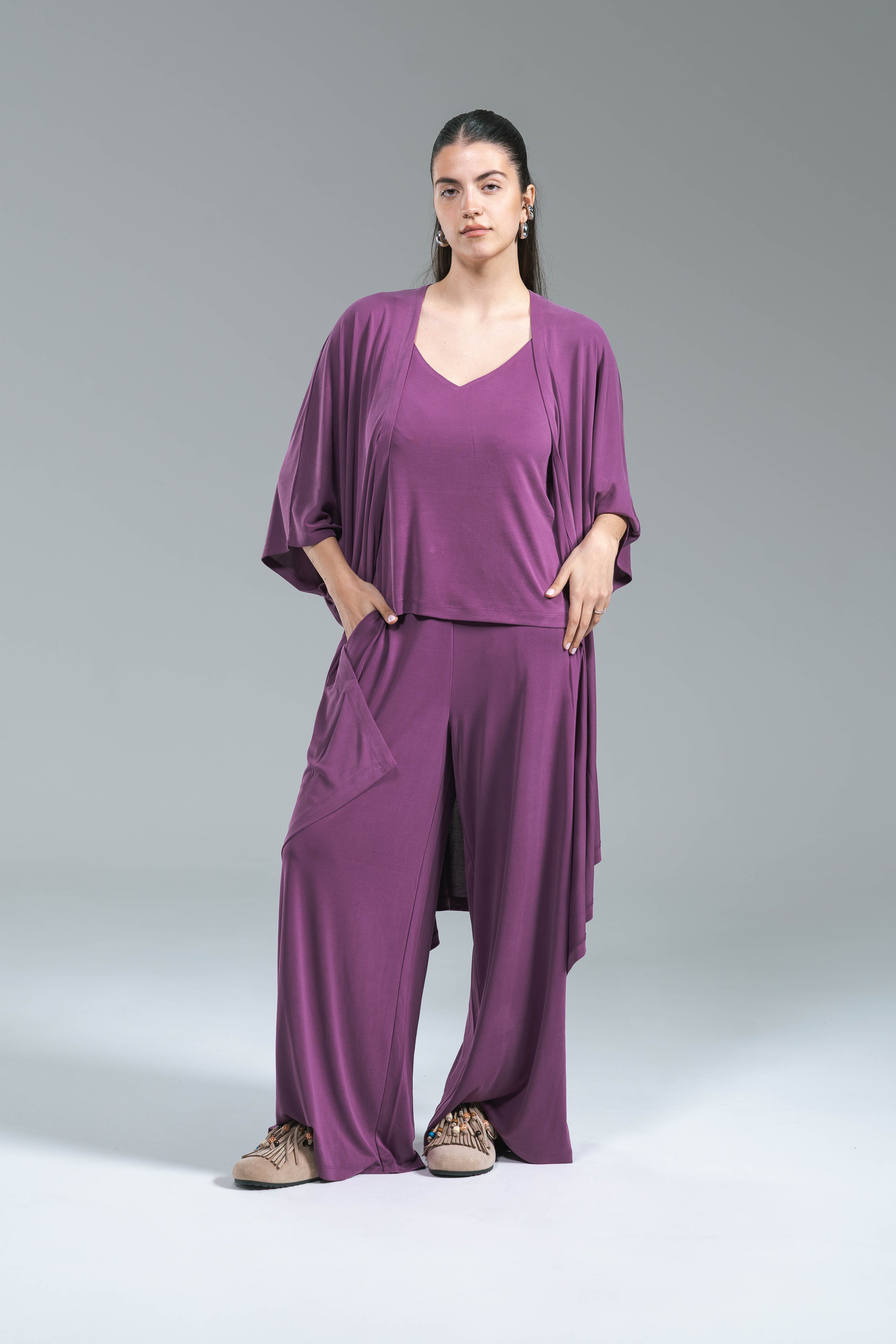 Maxi Cardigan Lyocell Ciclamino