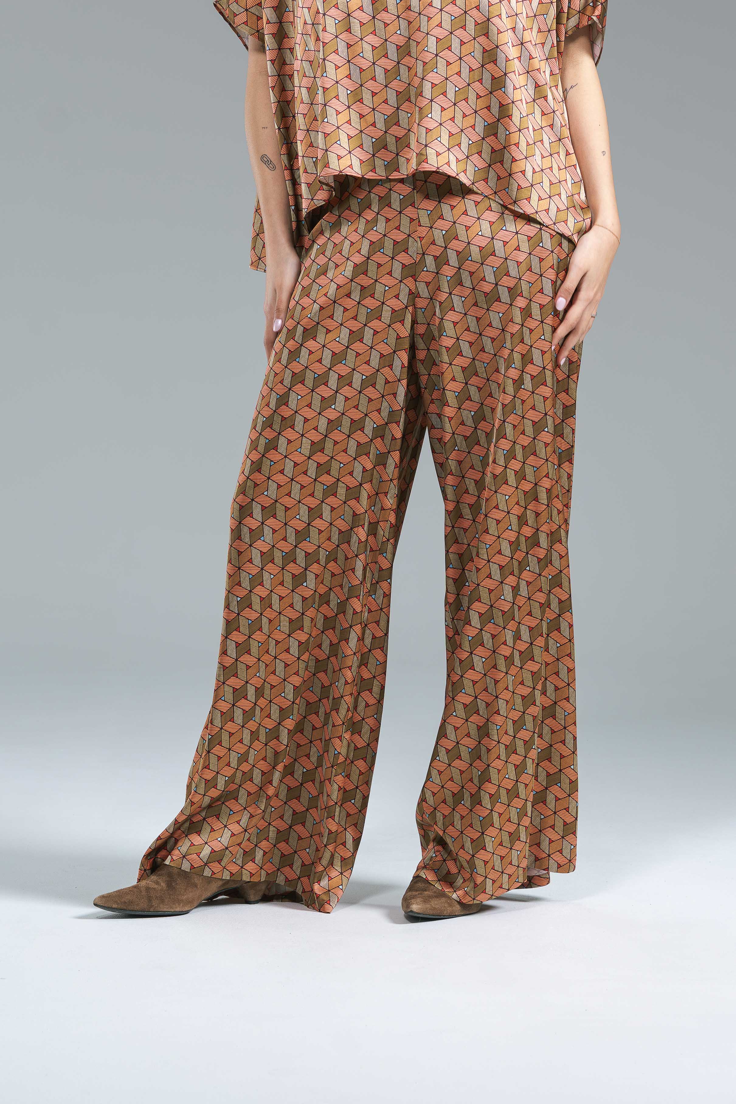 Pantalone Fluido Satin Fantasia Geometrica Surkana