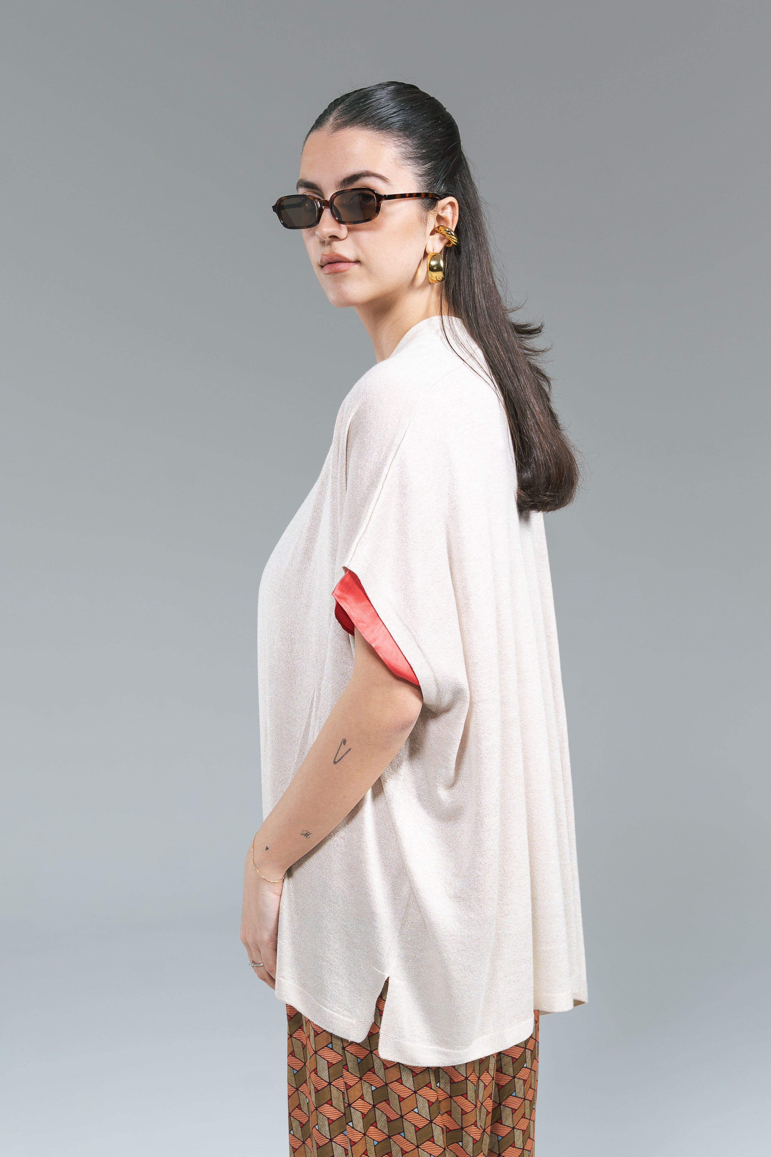 Cardigan Kimono Lurex Latte Surkana