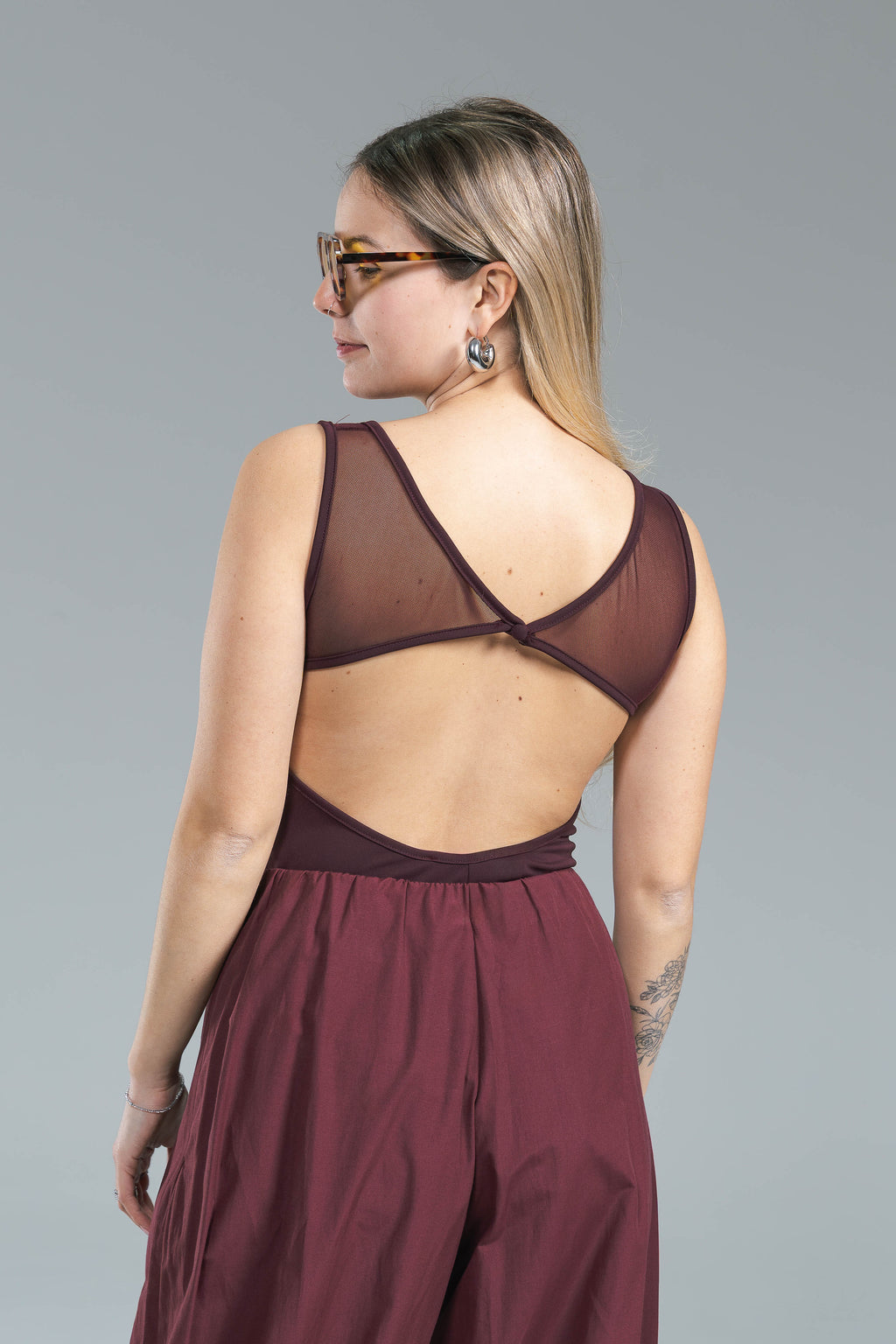 Body Combinato Stretch/Tulle Kostumn1 Borgogna