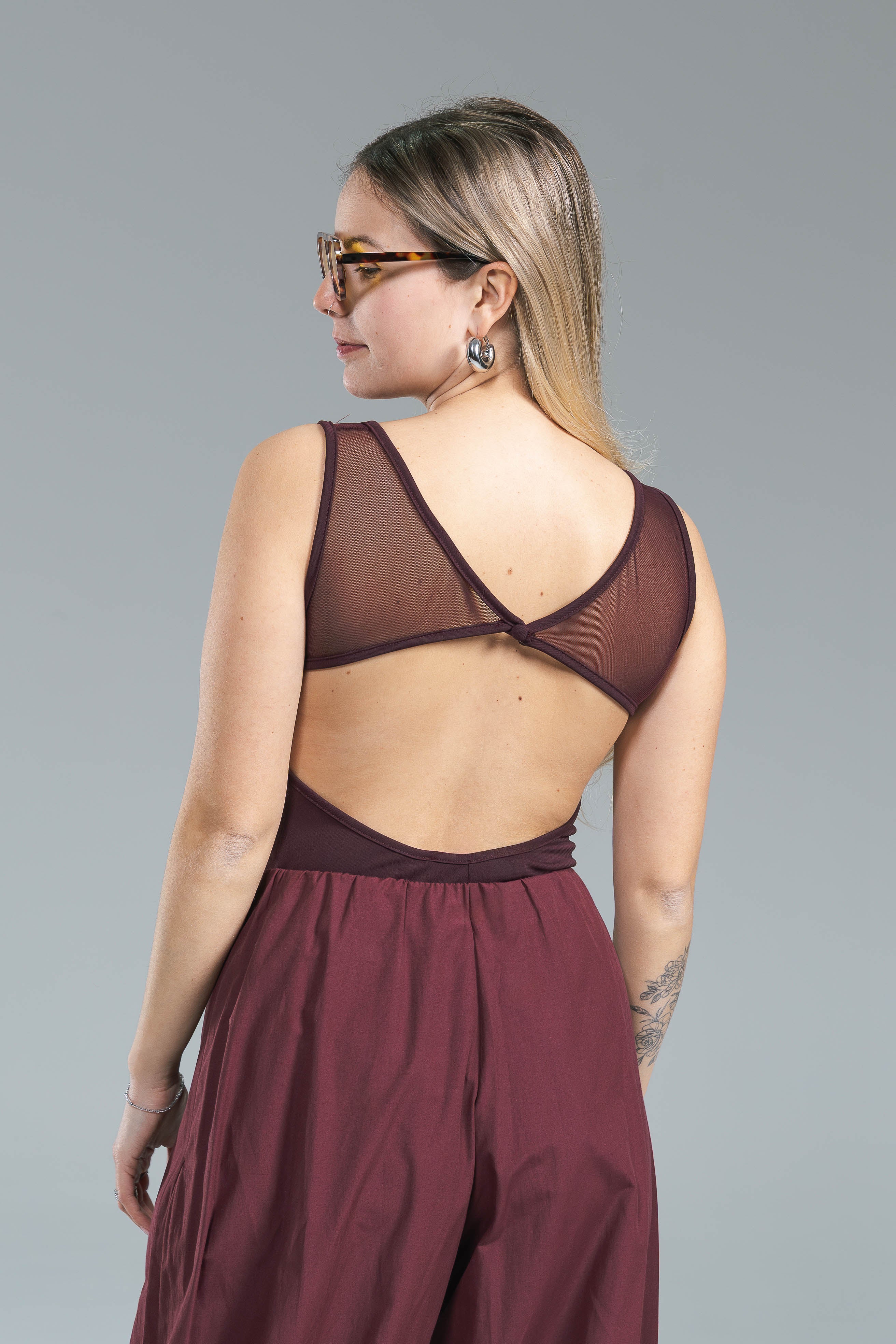 Body Combinato Stretch/Tulle Kostumn1 Borgogna