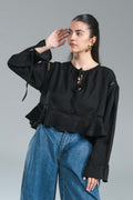 Blusa Traforata con Balza Nero 24Colours