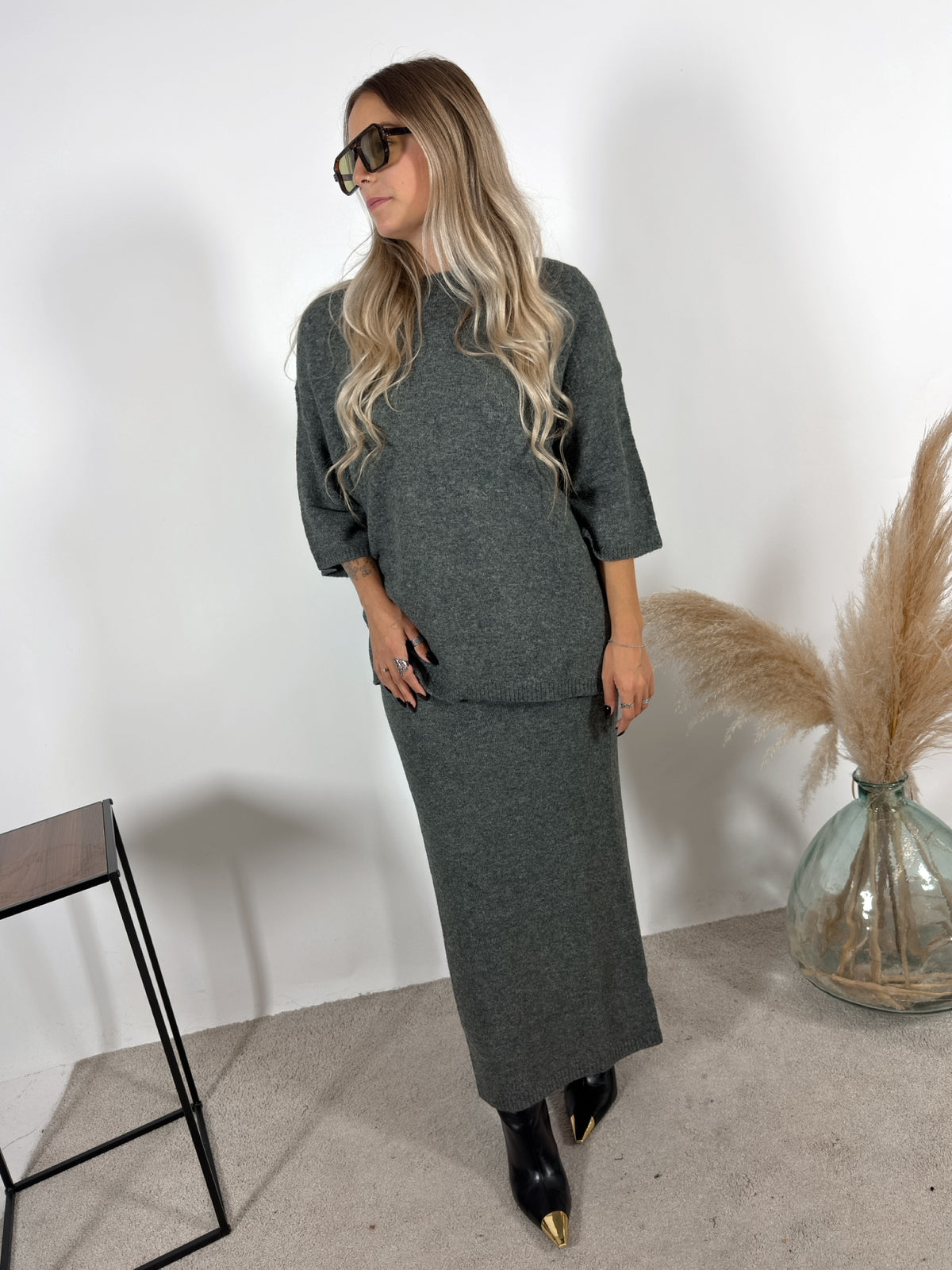 Gonna Tubo Maglia Grigio Glamorous