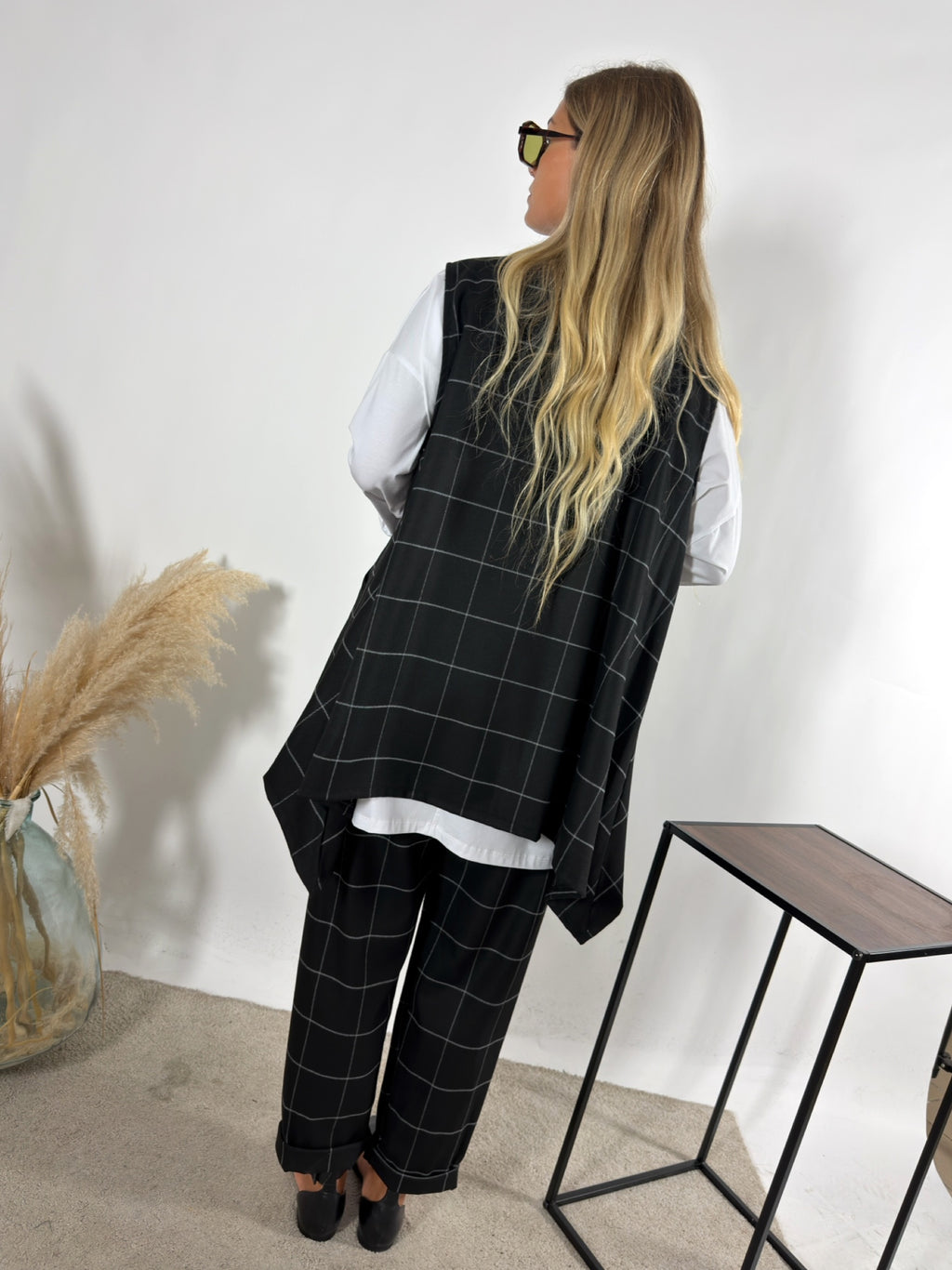 Maxi Gilet Check Nero Miranda