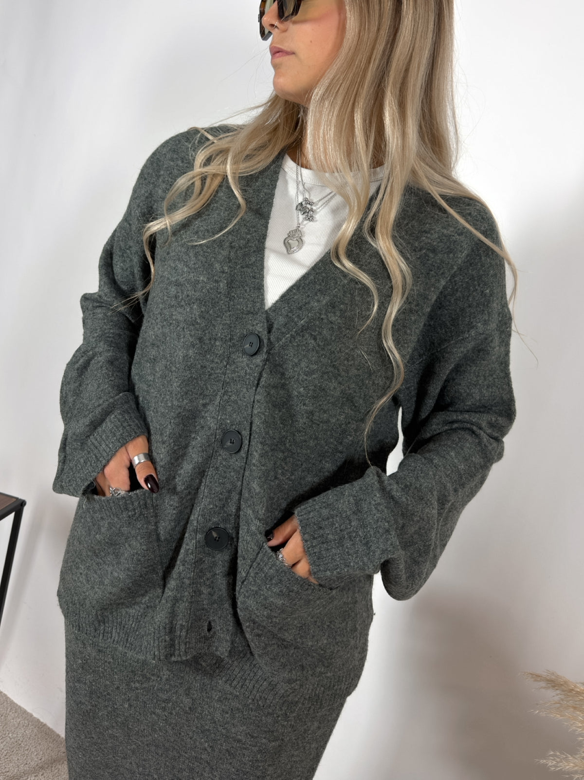 Cardigan Over Maglia Grigio Glamorous