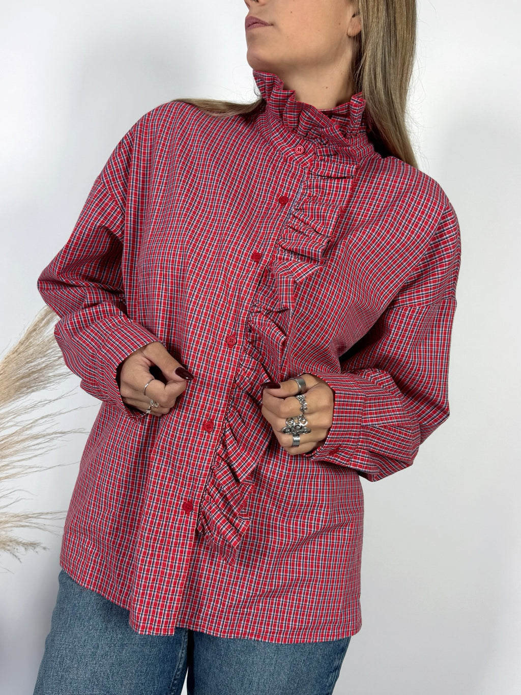 Camicia Ruches Tartan Rosso