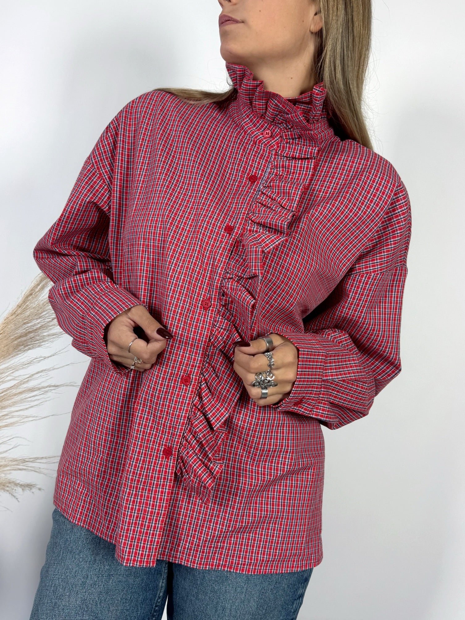 Camicia Ruches Tartan Rosso