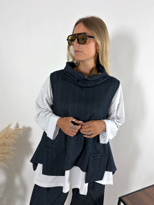 Gilet Denim Gessato Blu Notte