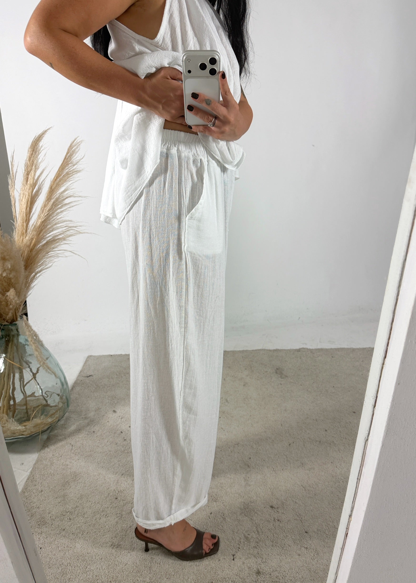 Pantalone Ovetto Lino Garza Bianco