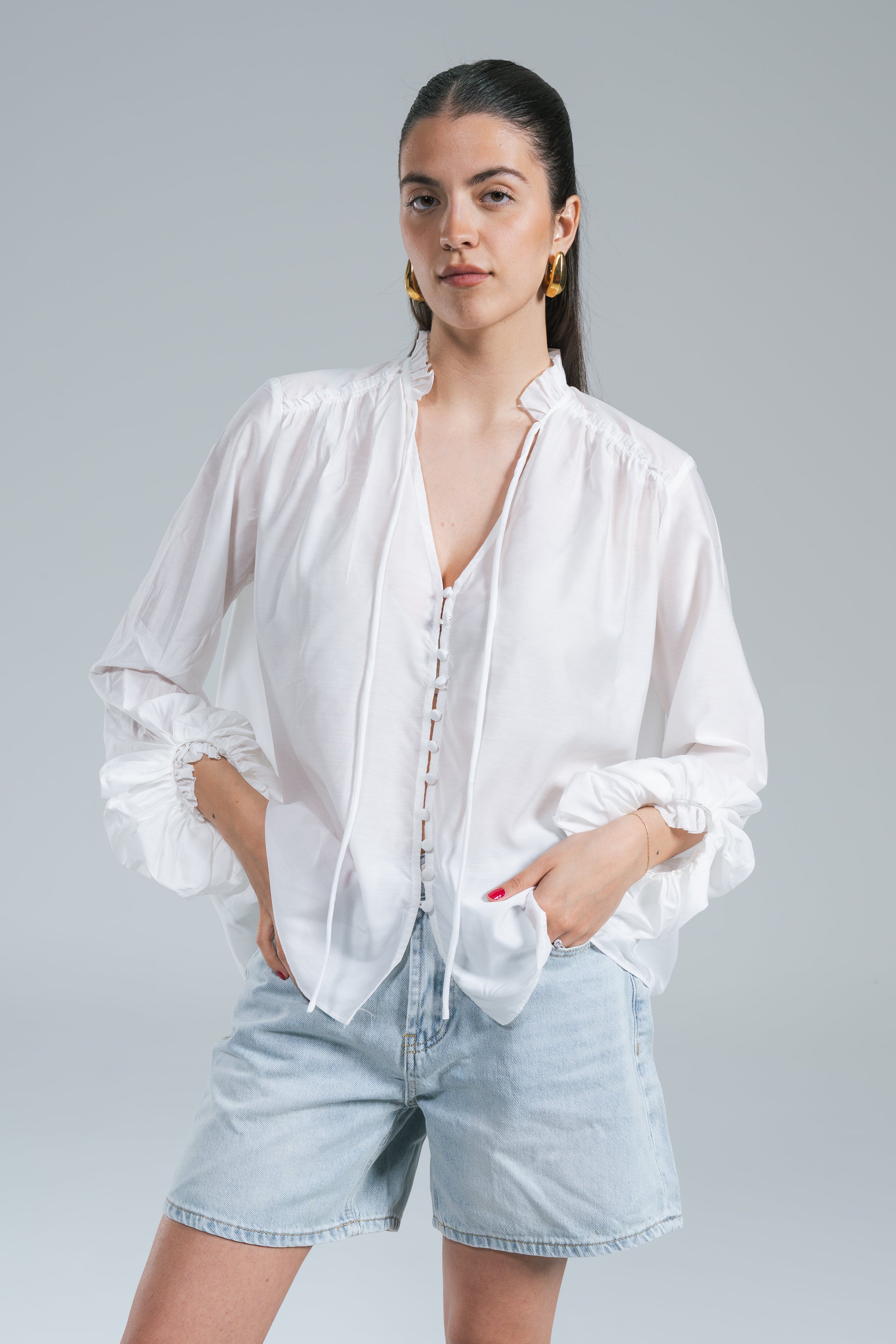 Maxi Camicia Waffle Bianco Glamorous