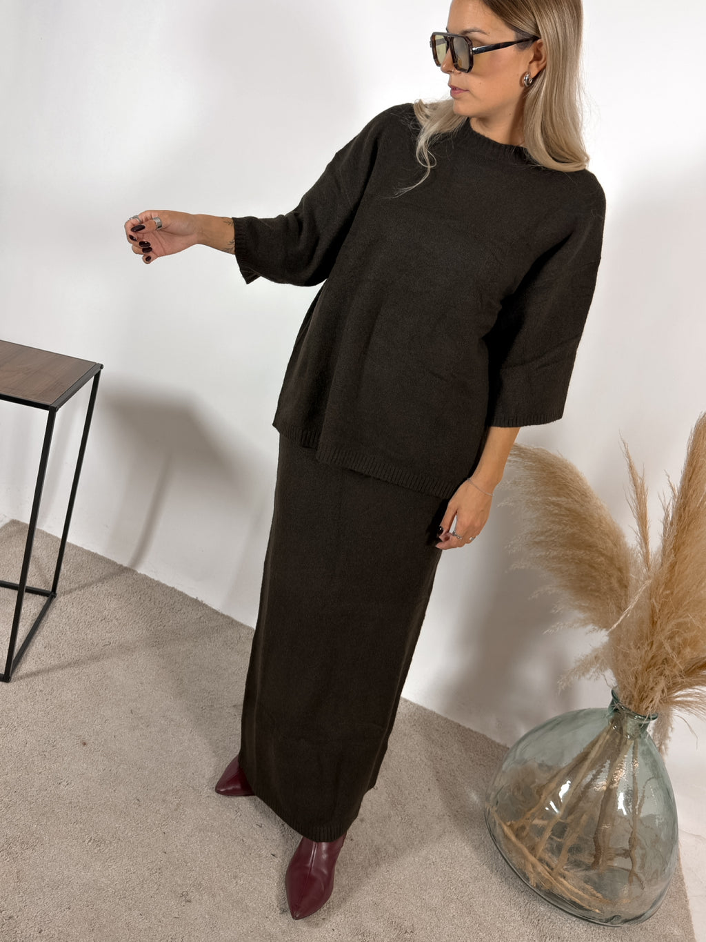 Maxi Maglia Quadra Caffe Glamorous
