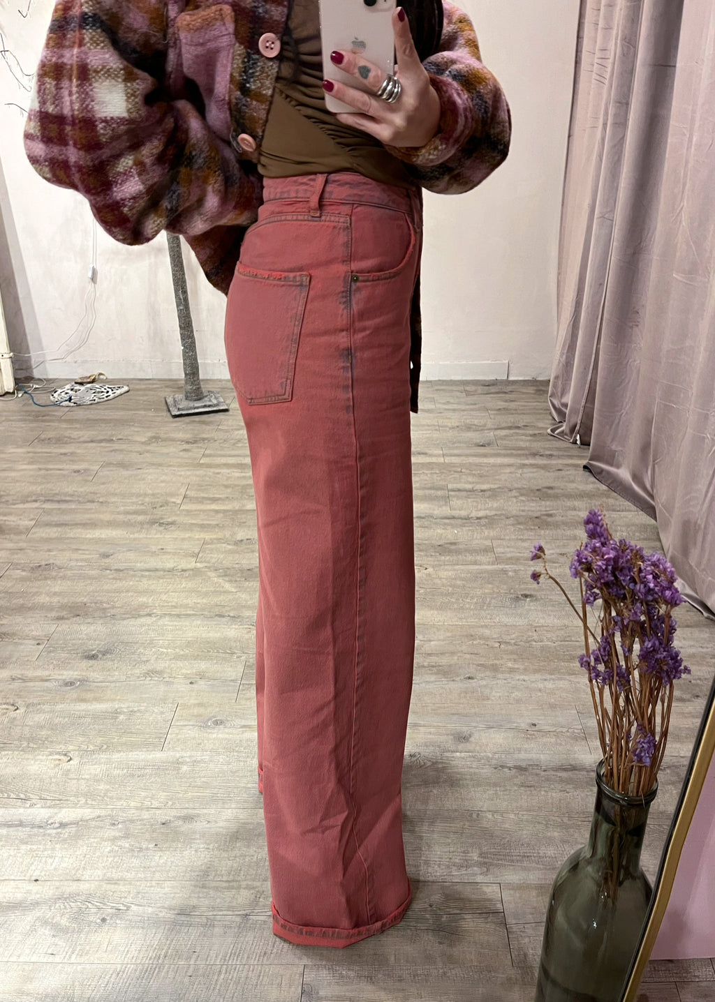 Jeans Straight Leg Delave’ Rosa Antico Kostumn1