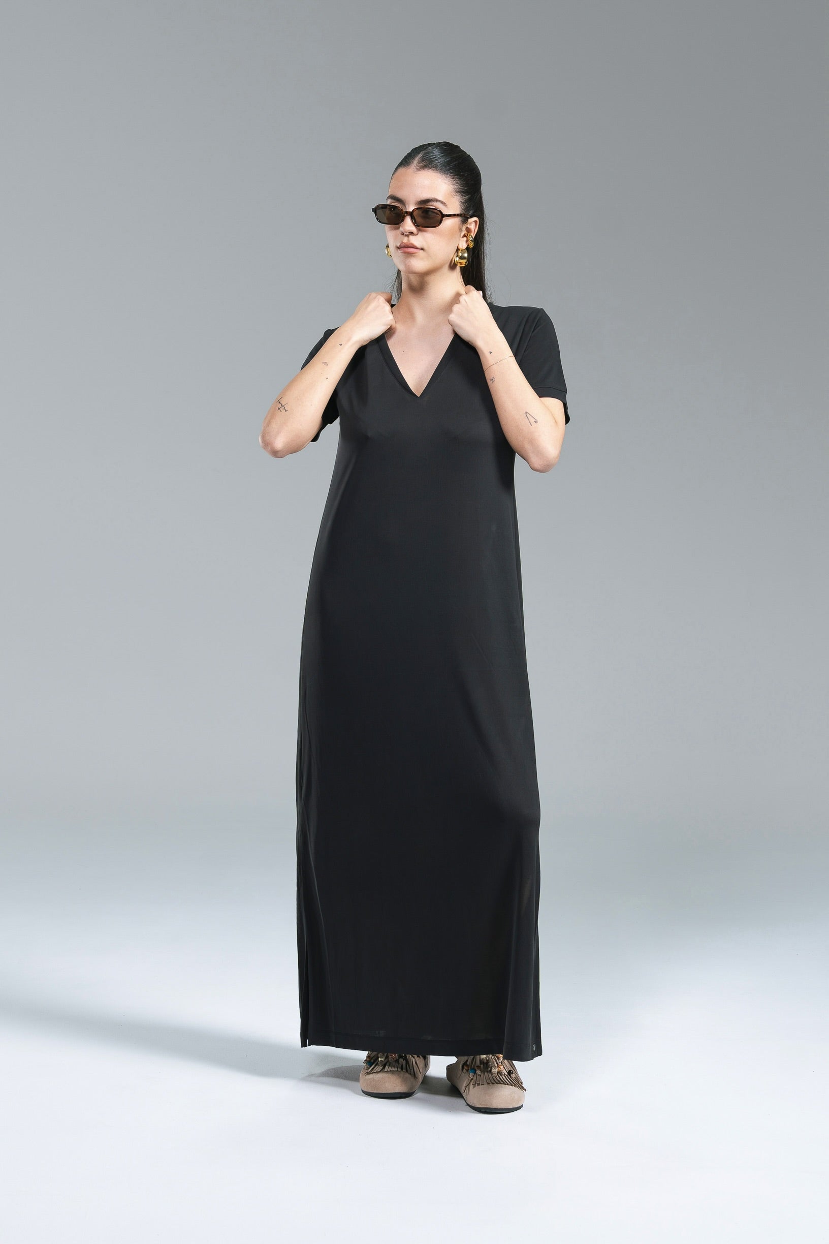 Maxi Abito Lyocell Fluido Surkana Nero