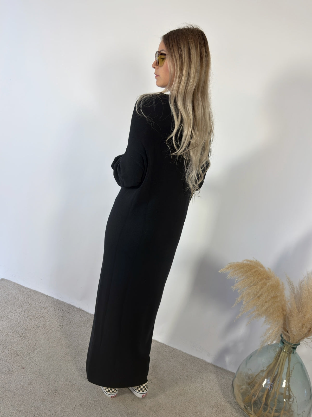 Maxi Abito Maglia Viscosa Ovetto Nero Kontatto