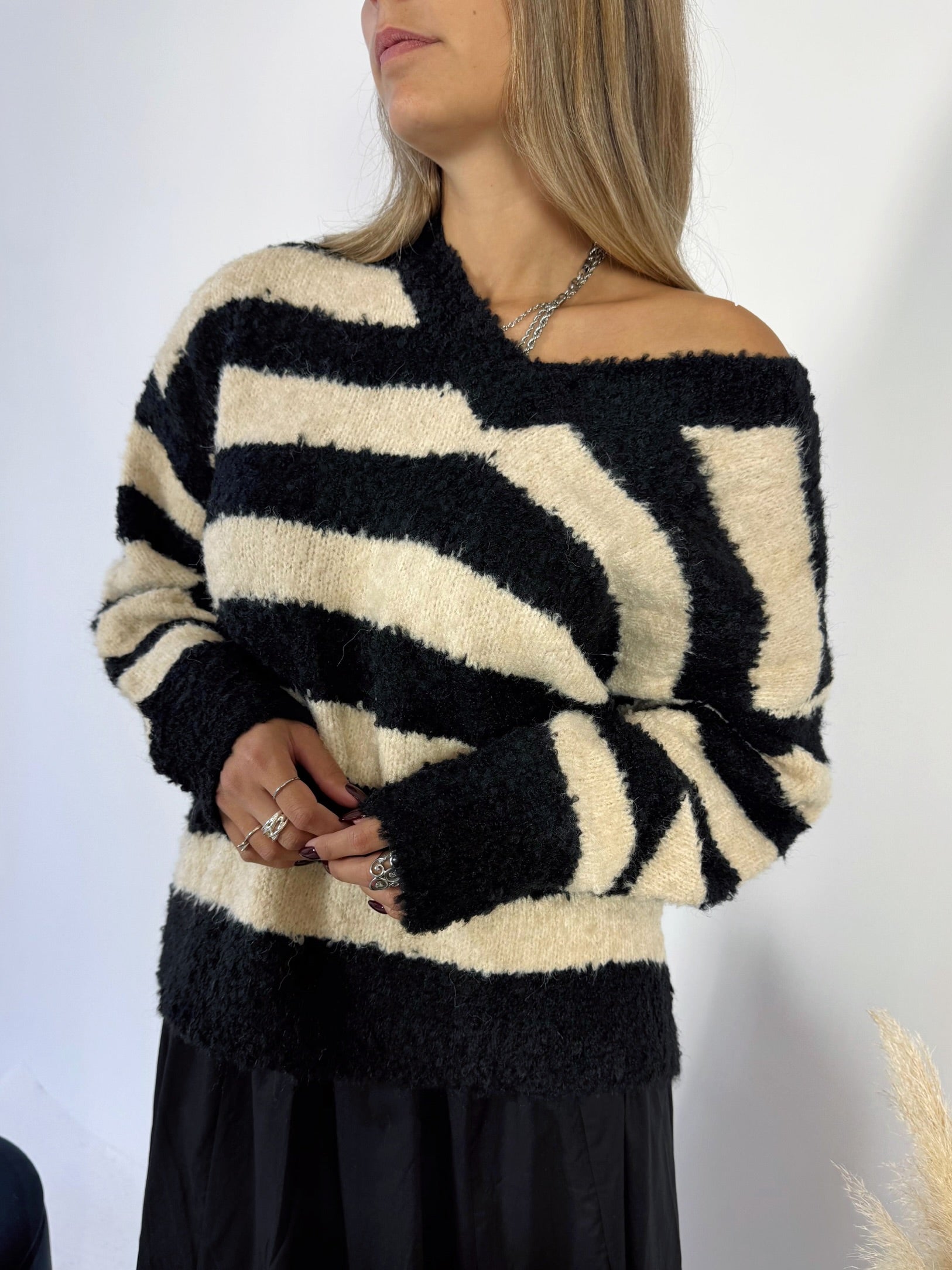 Maxi Pullover Stripes Burro/Nero