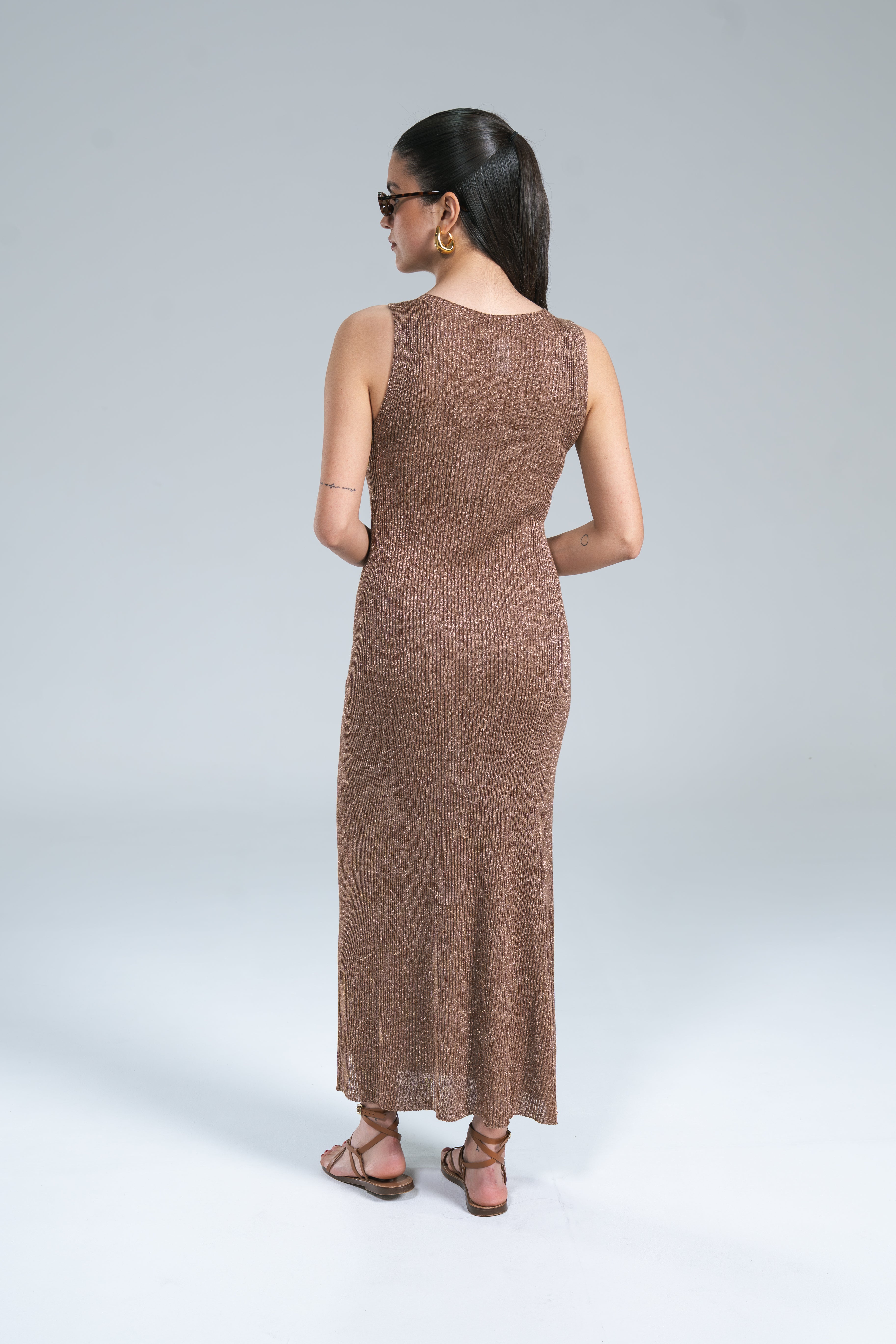 Abito Maglia Coste Lurex Bronzo Kontatto