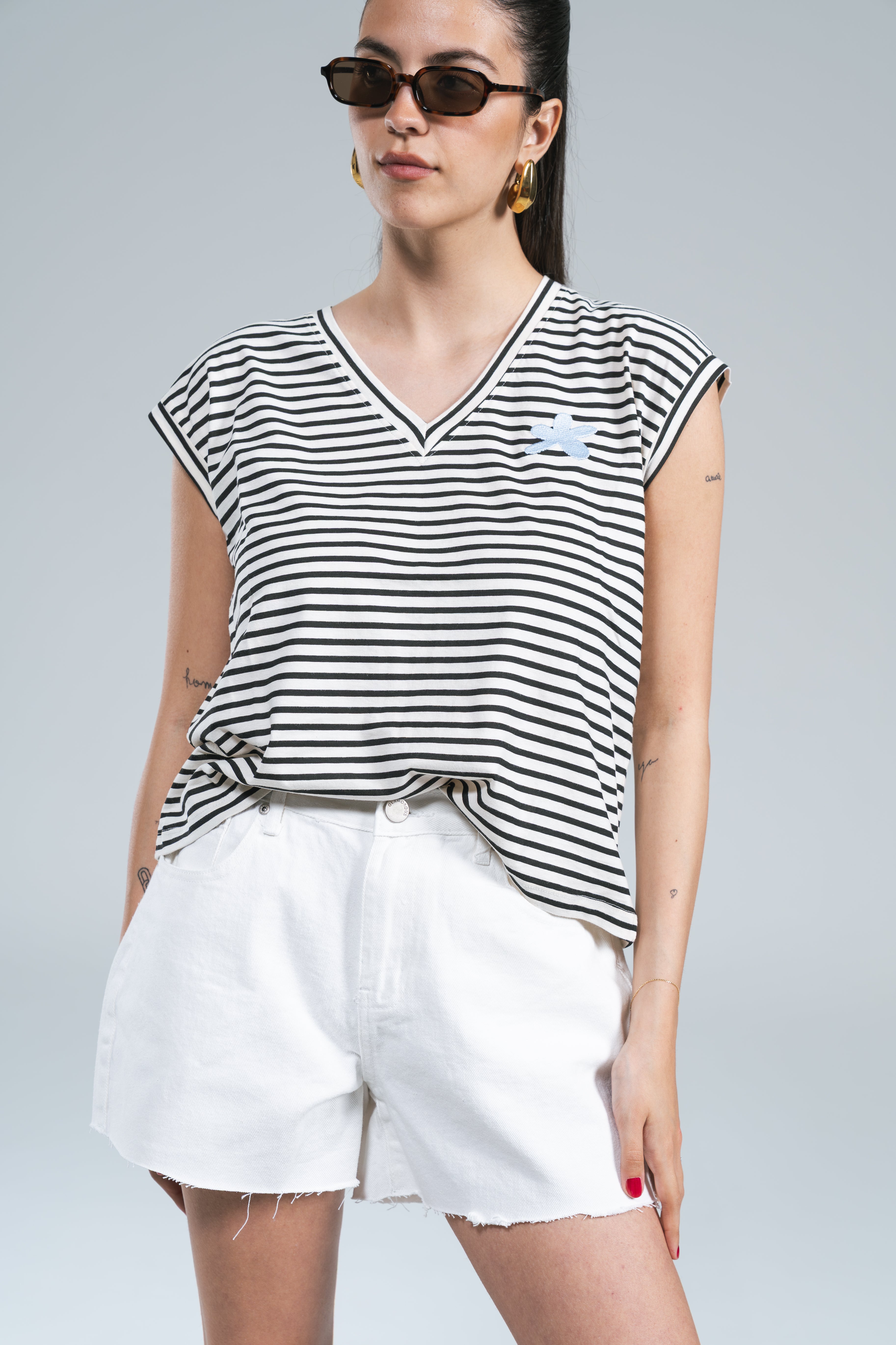 Short Farfalla Denim Sfrangiato Bianco Glamorous
