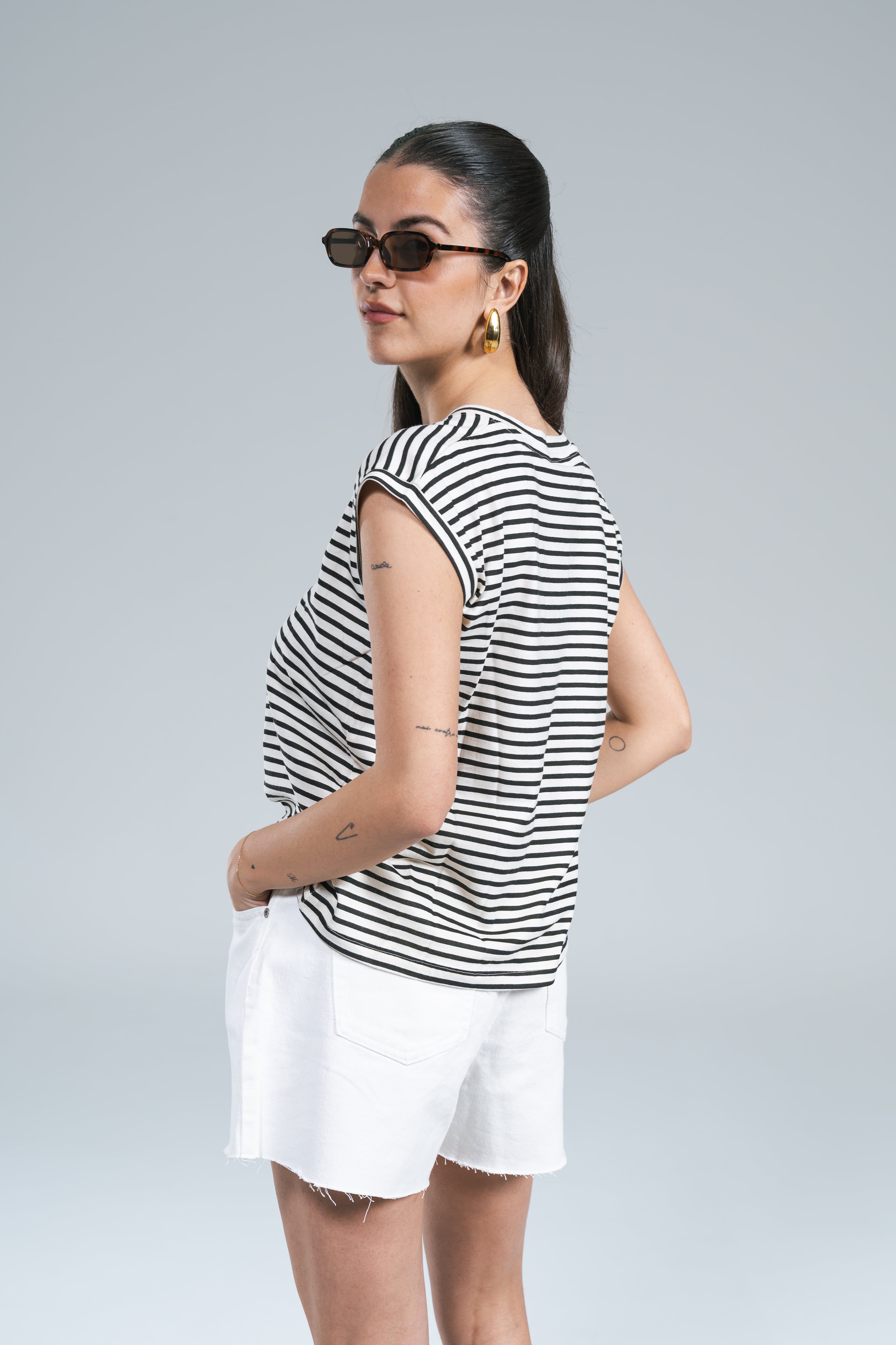 Short Farfalla Denim Sfrangiato Bianco Glamorous