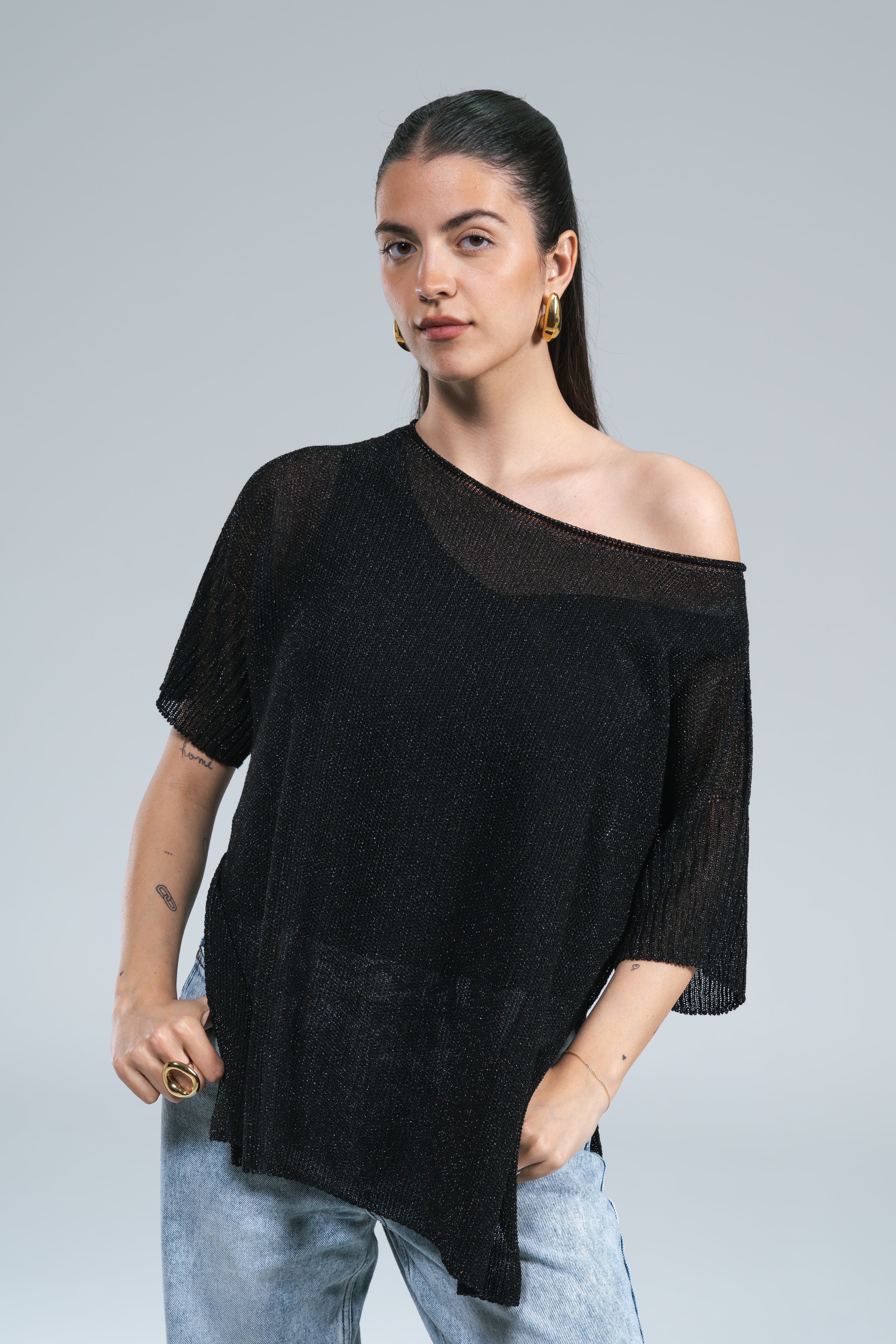 Maxi Maglia Scatola Lurex Kontatto Nero