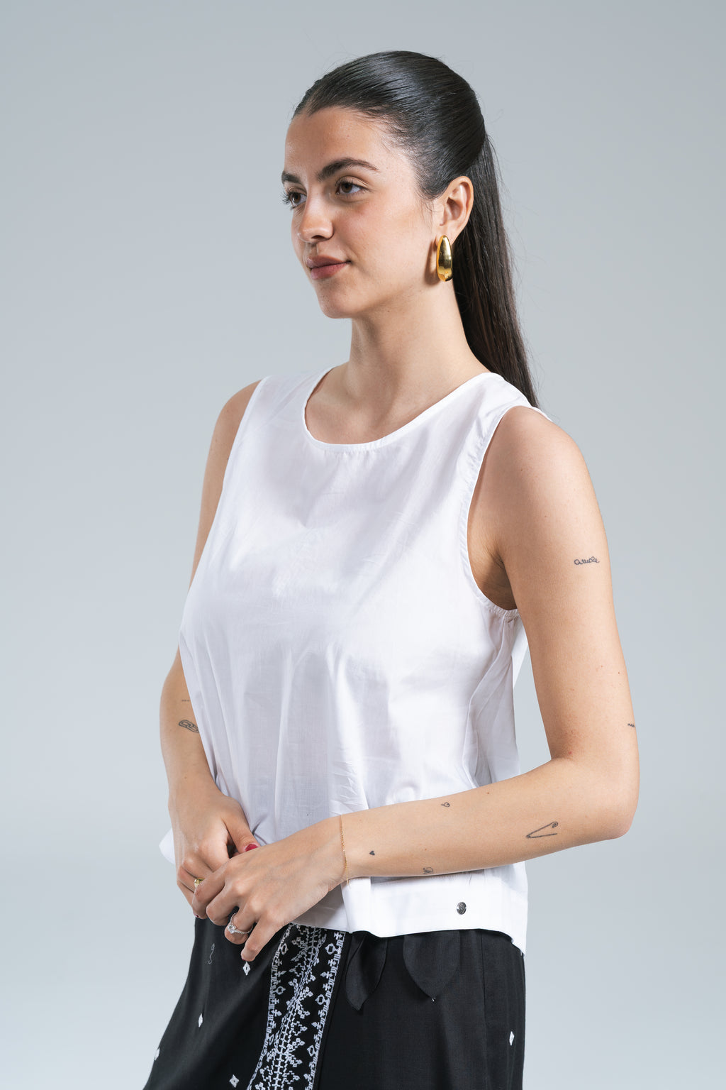 Blusa Smanicata Mussola Surkana Bianco