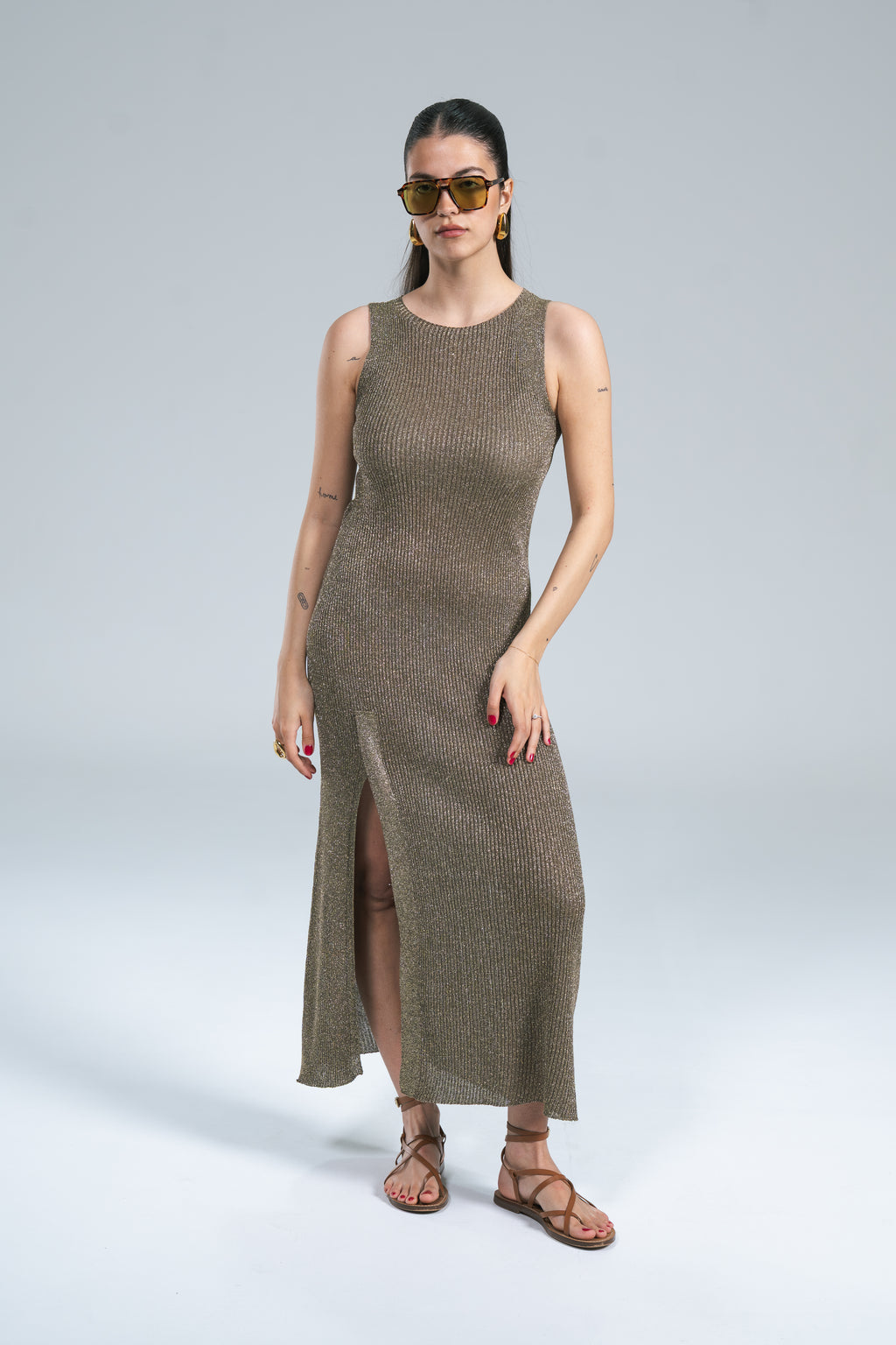 Abito Maglia Coste Lurex Militare Kontatto