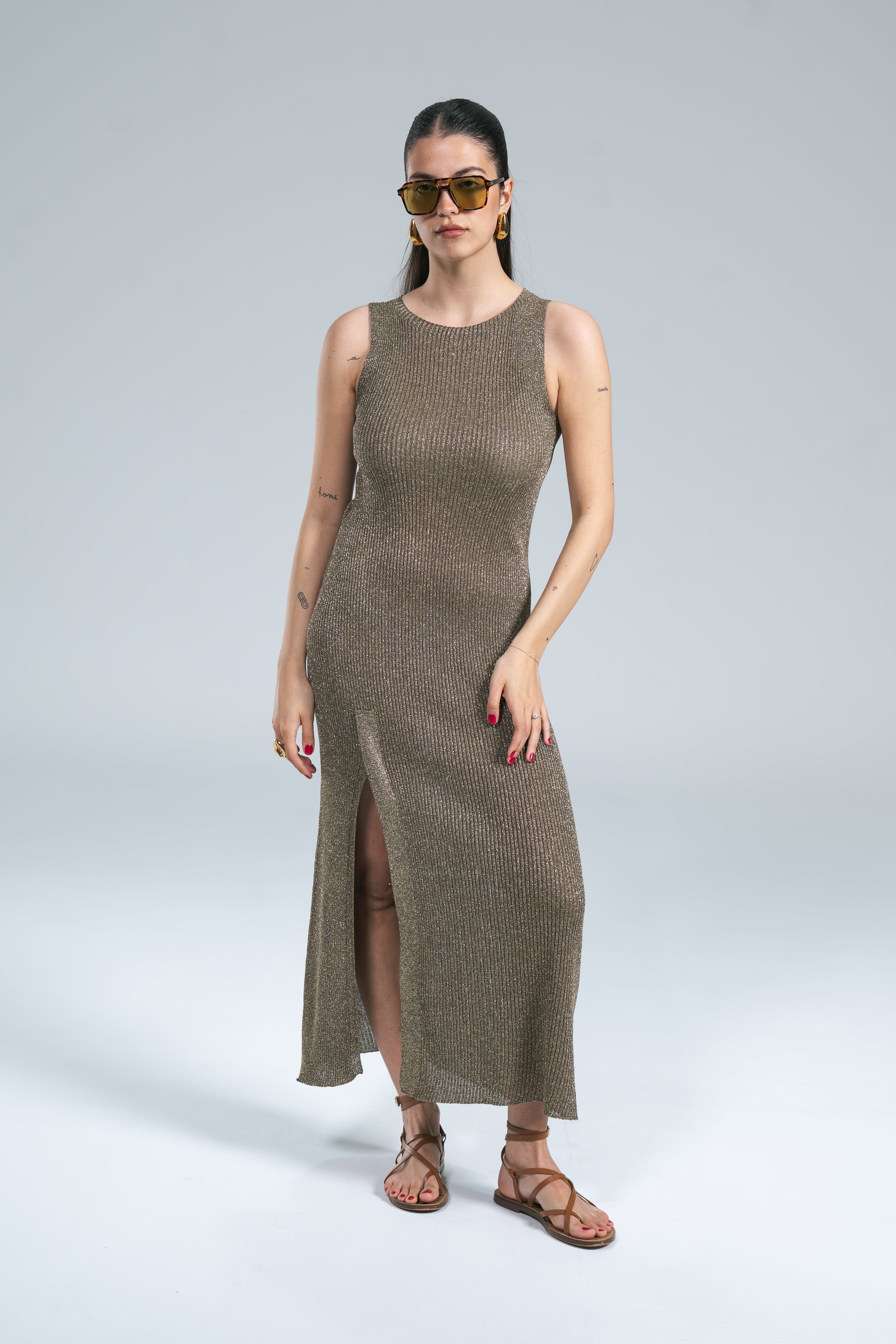 Abito Maglia Coste Lurex Militare Kontatto