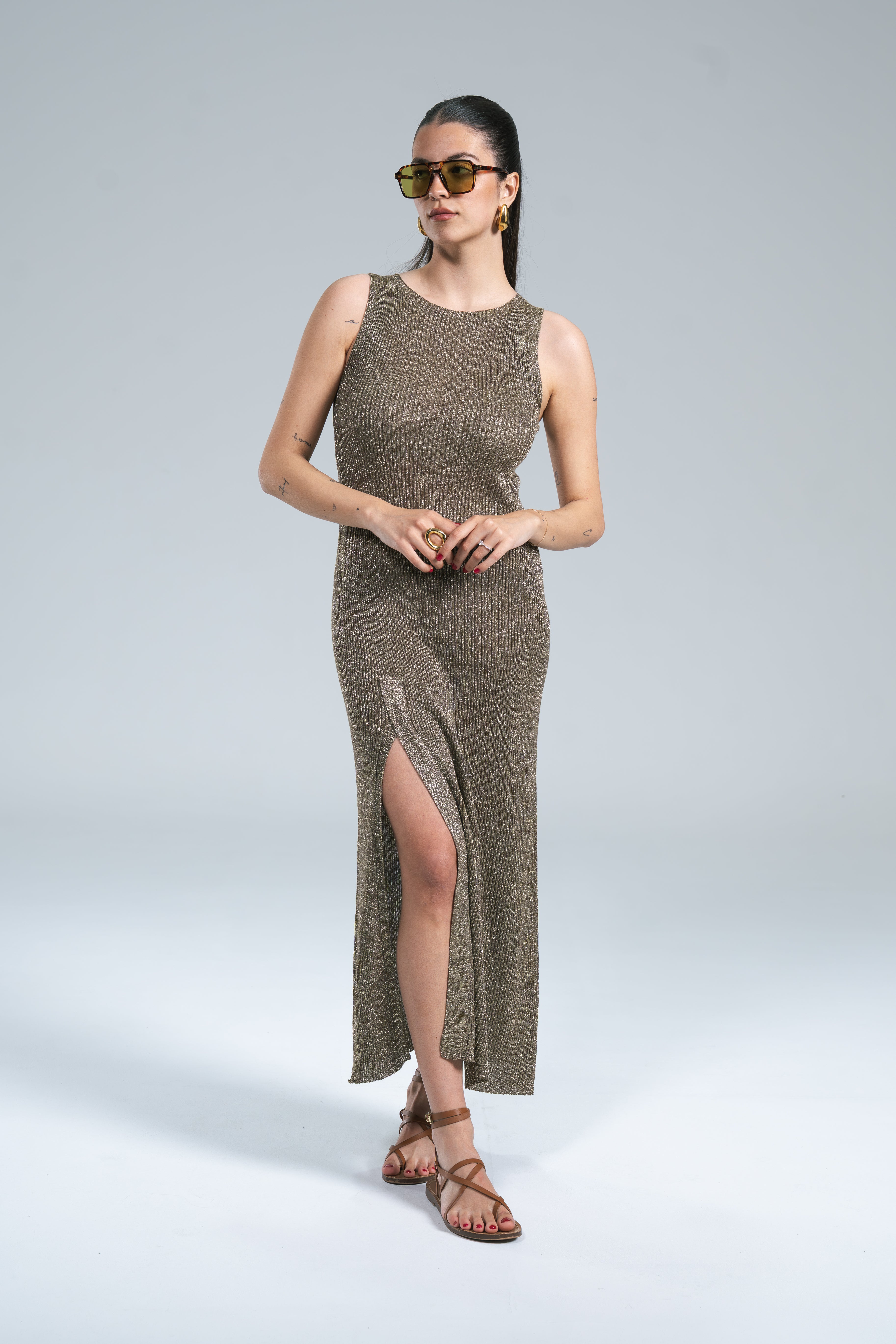 Abito Maglia Coste Lurex Militare Kontatto