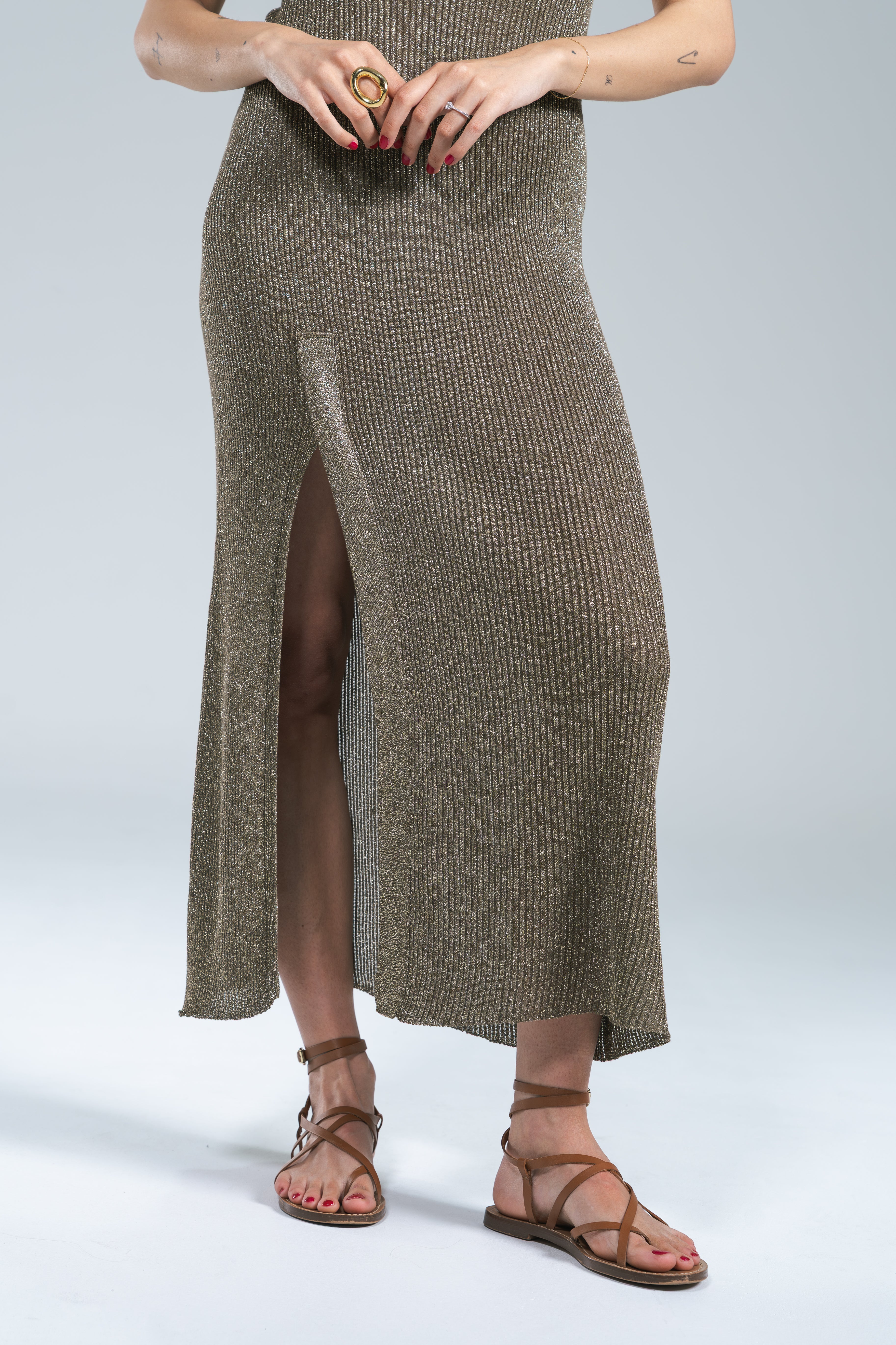 Abito Maglia Coste Lurex Militare Kontatto