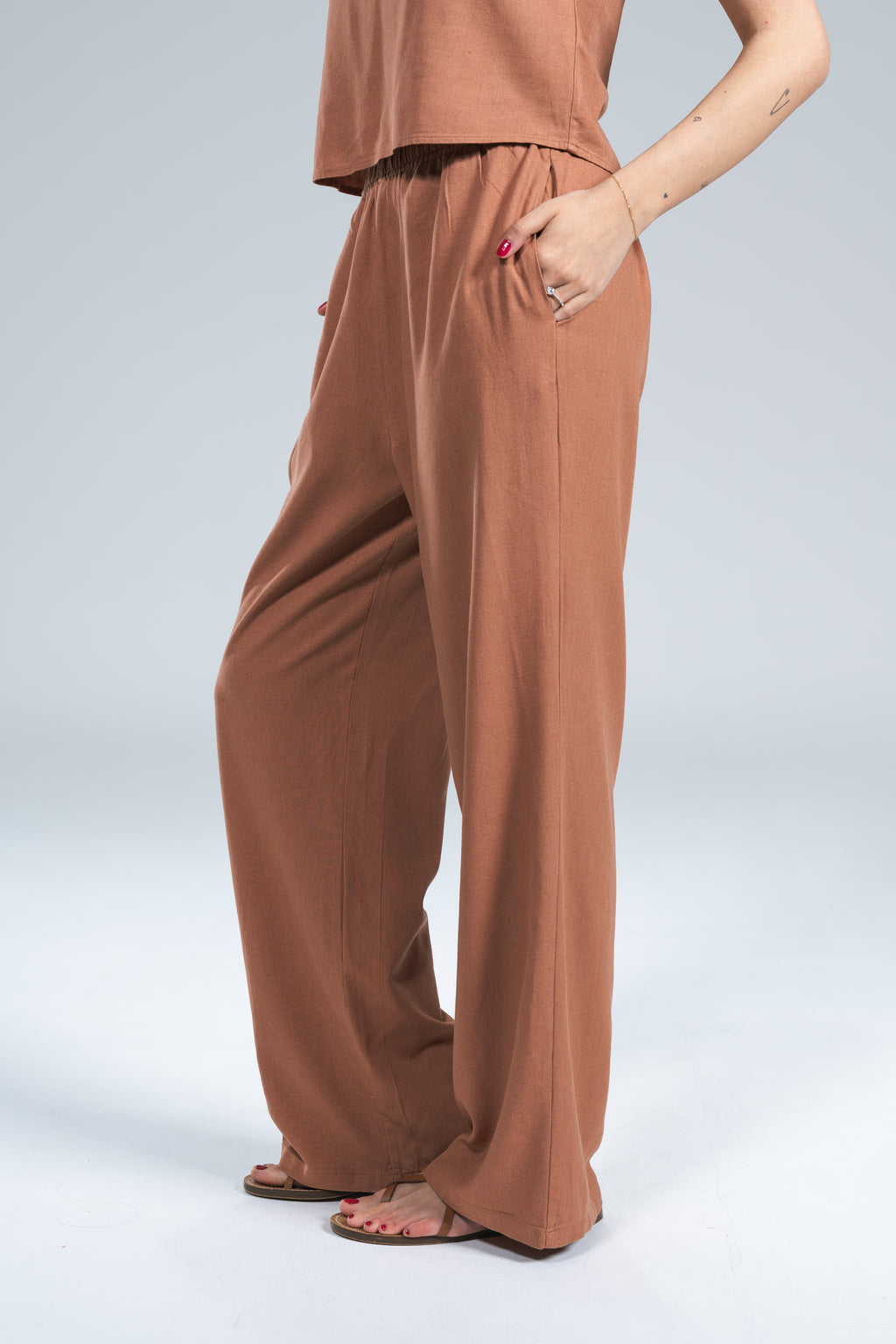 Pantalone Palazzo Linen 24Colours Coccio