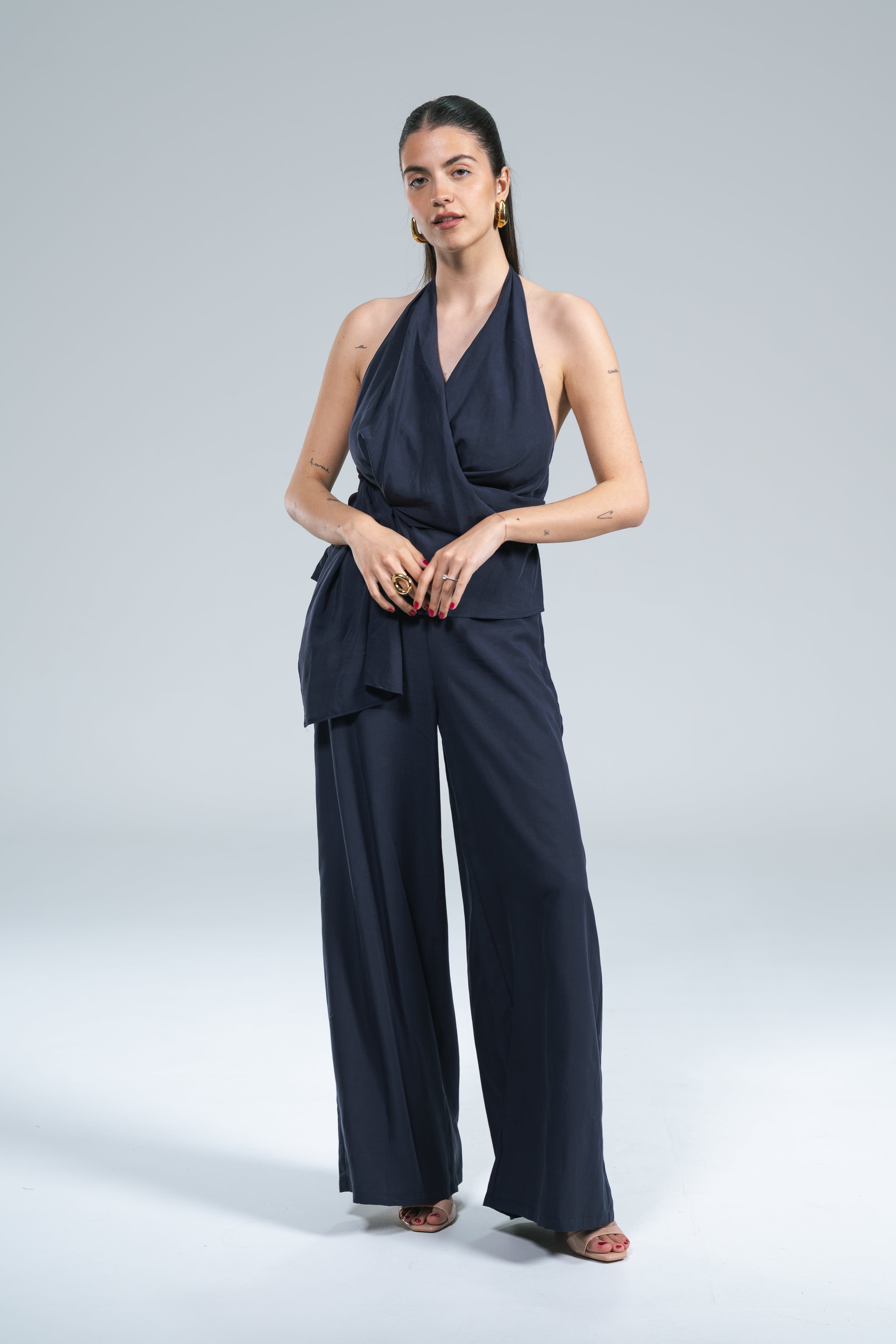 Pantalone Fluido Seta lavata Blu Wild Pony