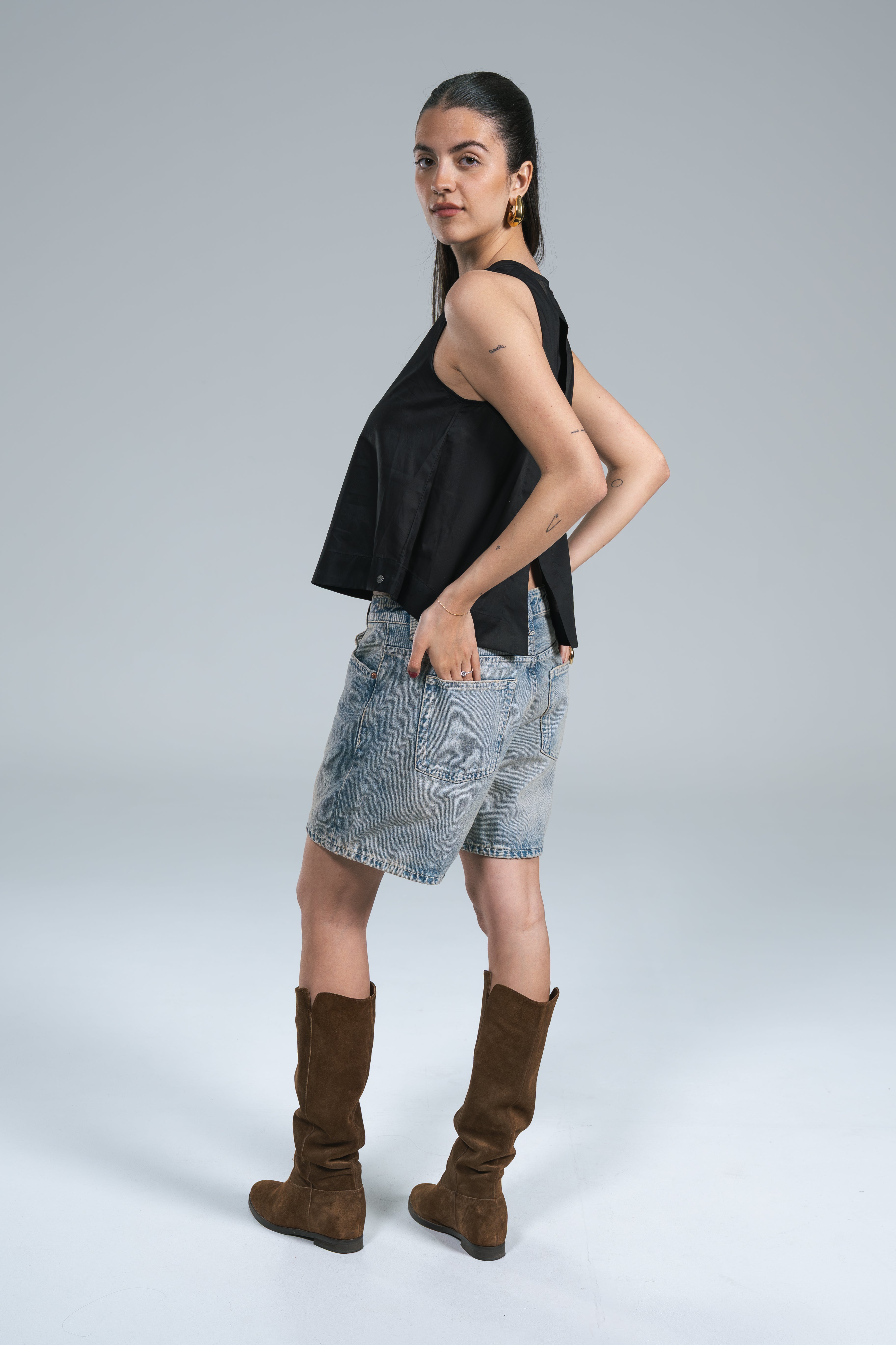 Blusa Smanicata Mussola Surkana Nero
