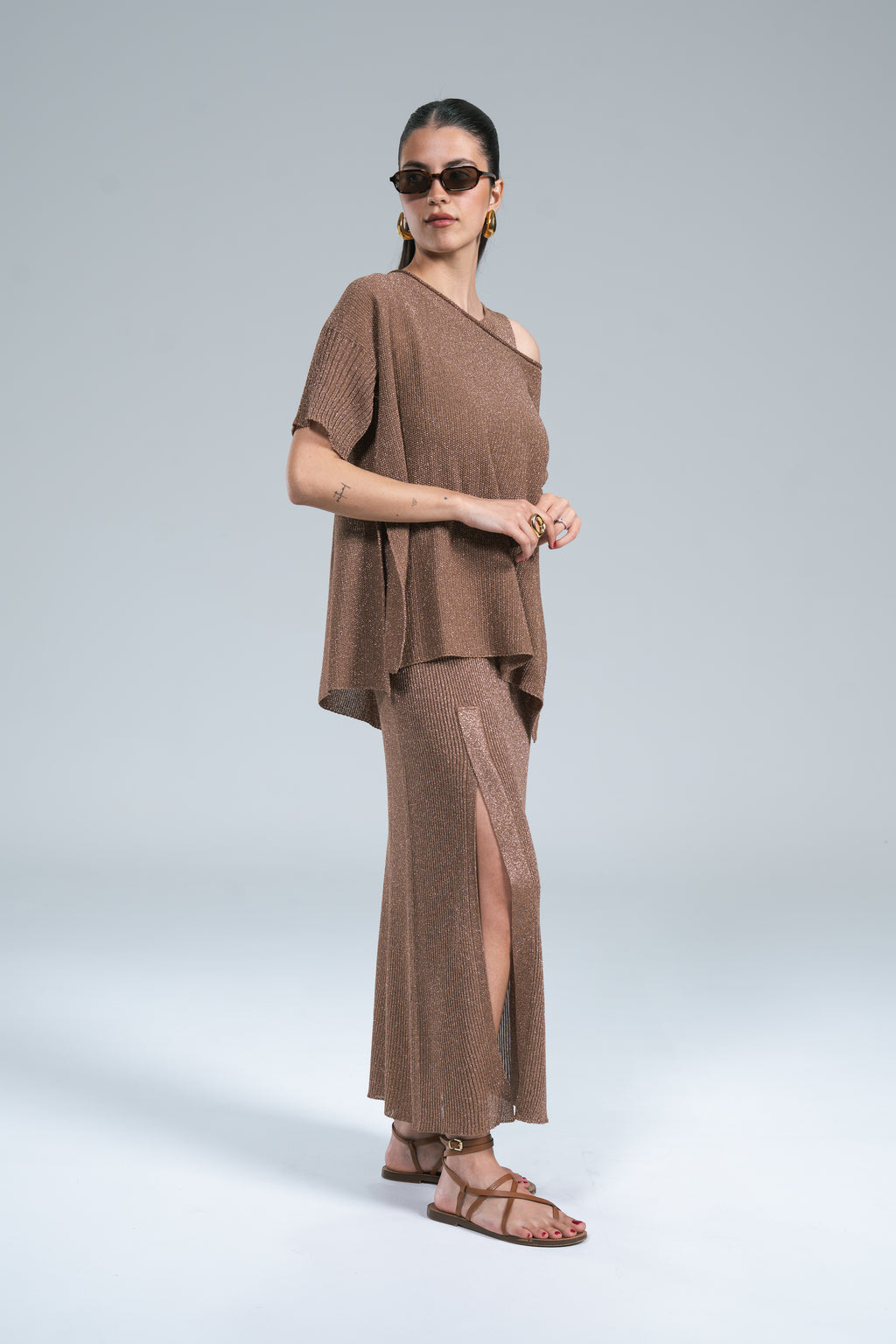 Abito Maglia Coste Lurex Bronzo Kontatto