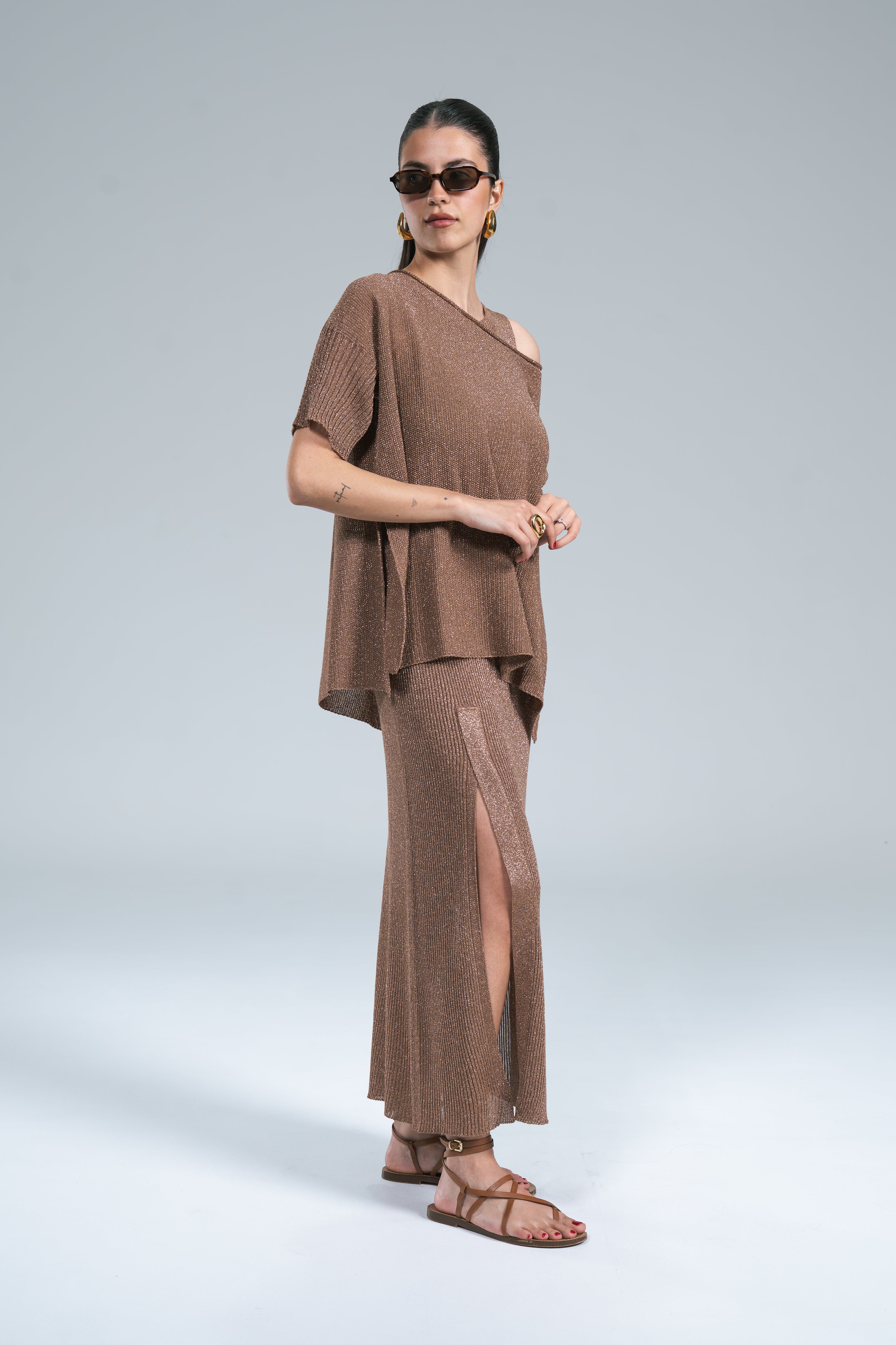 Abito Maglia Coste Lurex Bronzo Kontatto