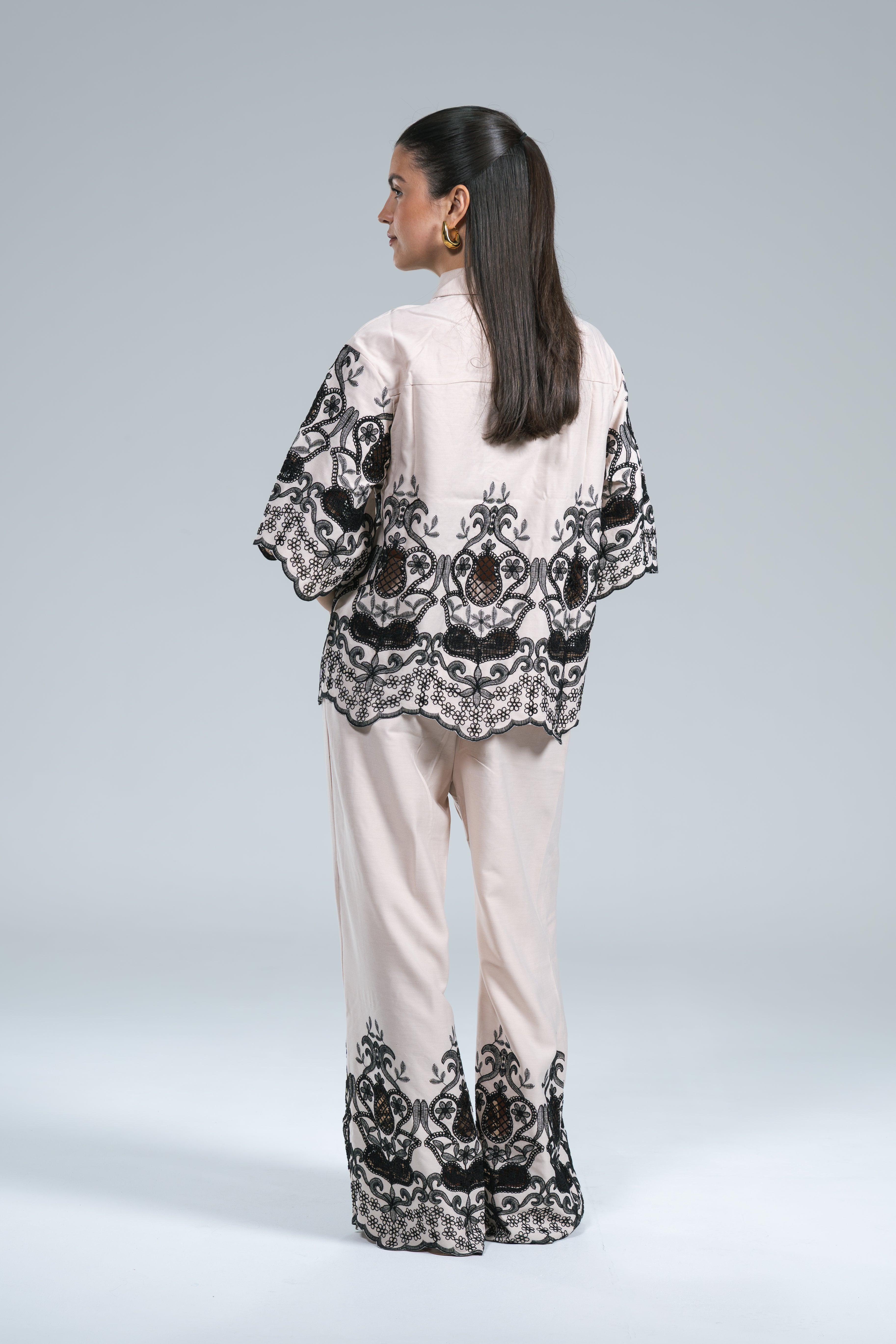 Maxi Camicia Viscosa Ricamo Nero Glamorous