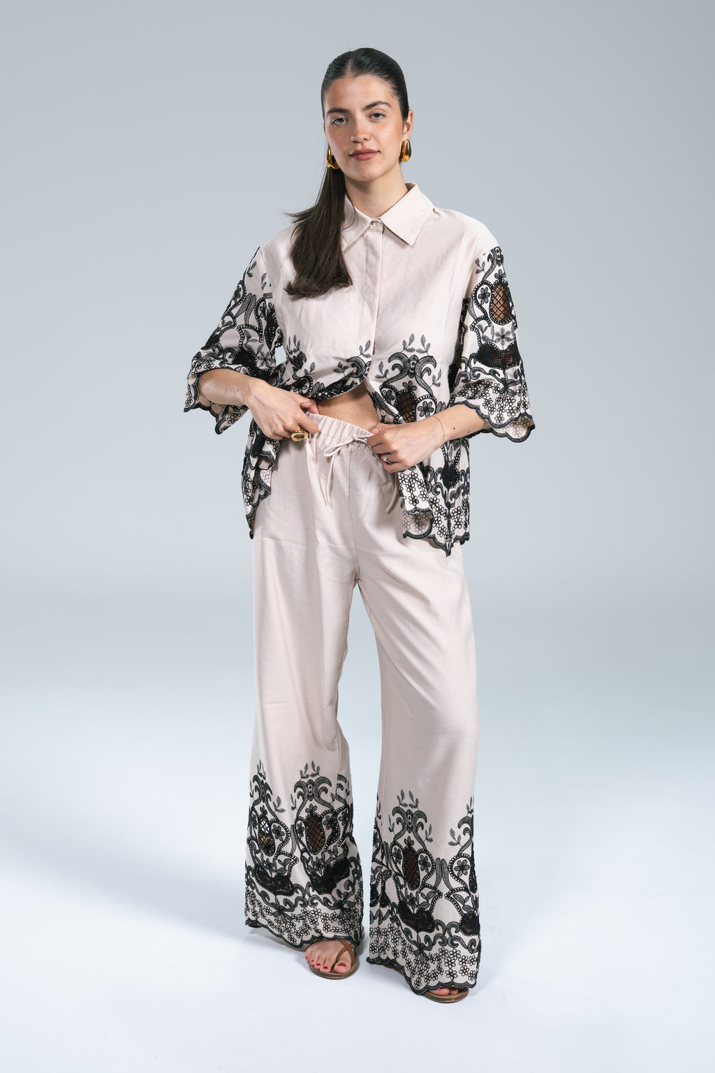 Pantalone Viscosa Ricamo Nero Glamorous