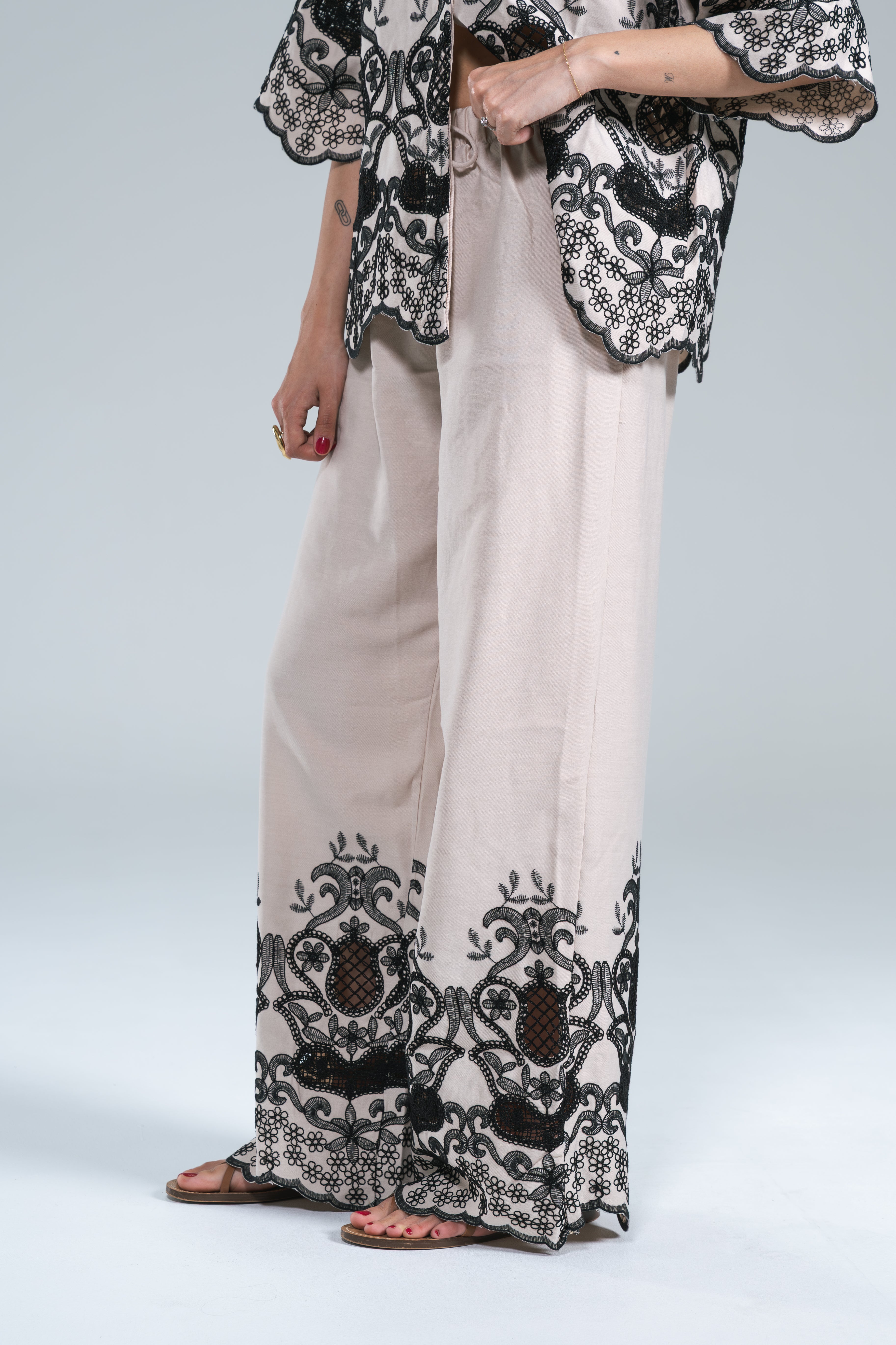 Pantalone Viscosa Ricamo Nero Glamorous