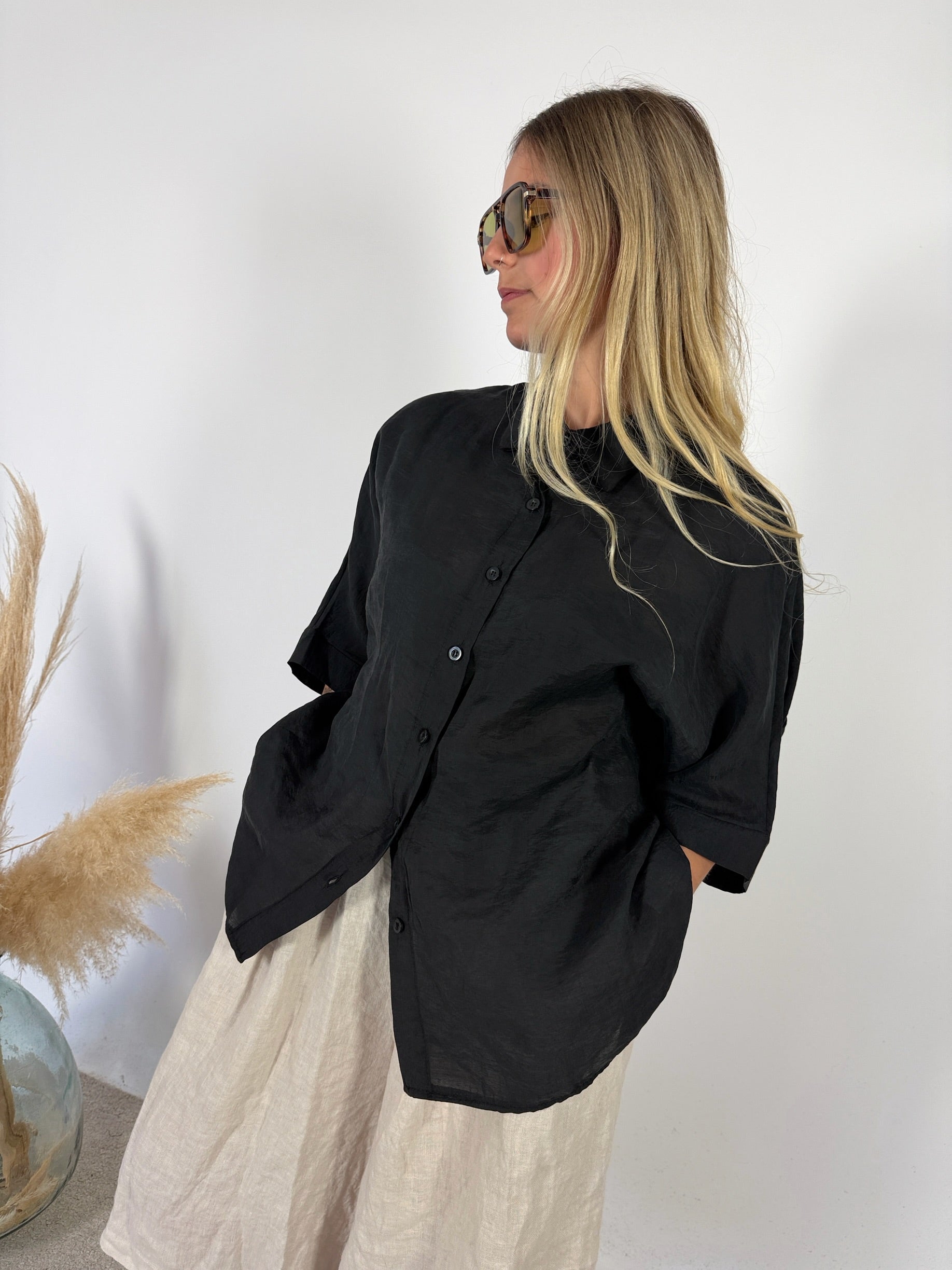 Camicia Scatola Lyocell Garza Nero