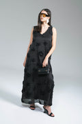 Maxi Abito Fiori Organza Nero