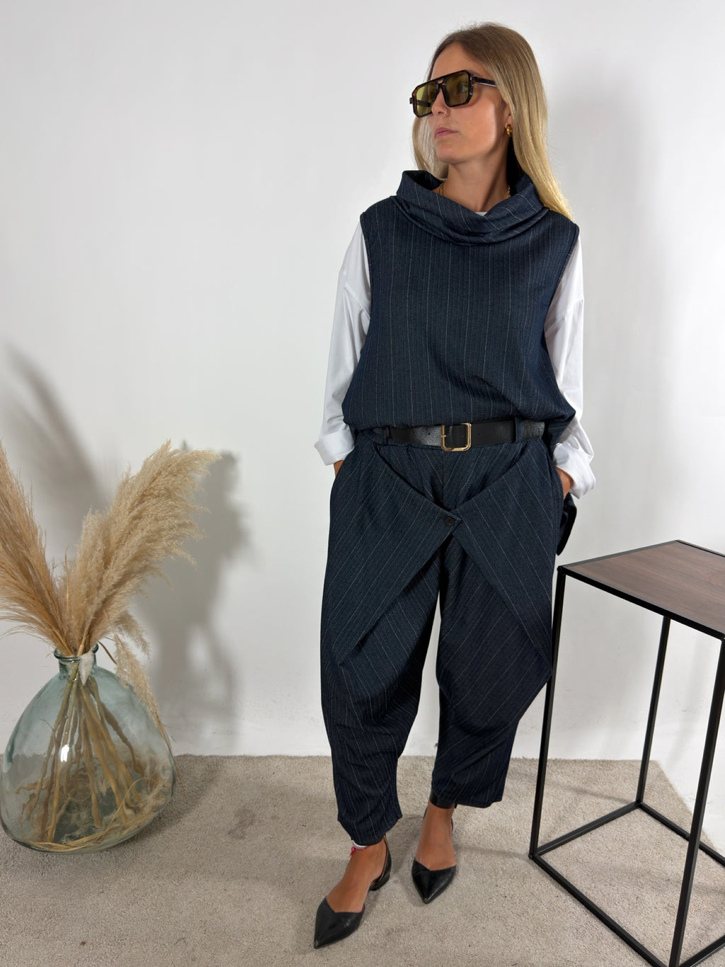 Gilet Denim Gessato Blu Notte