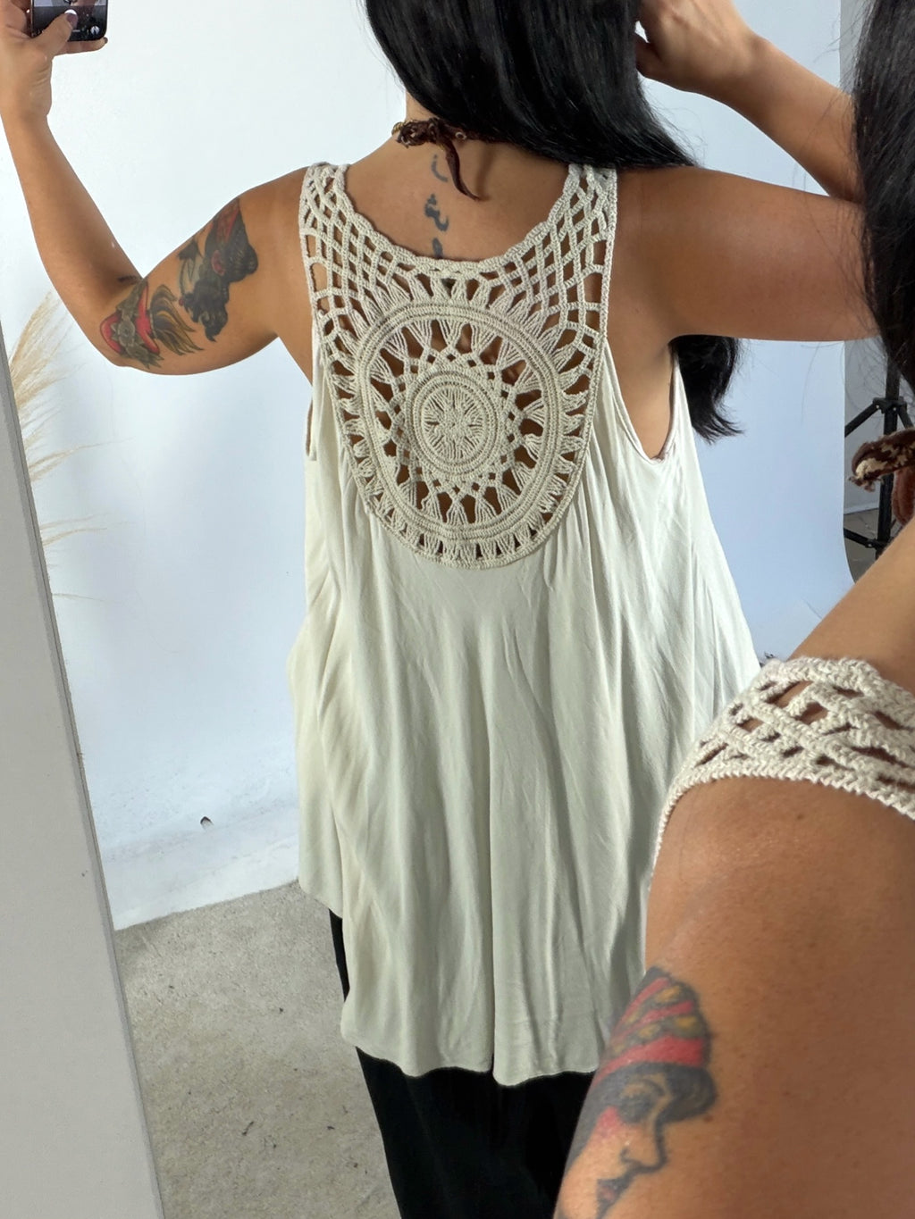 Maxi Canotta Viscosa Crochet Corda