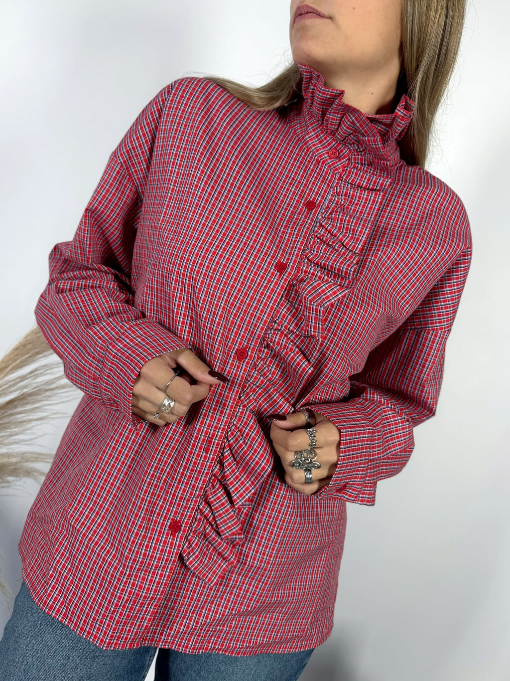 Camicia Ruches Tartan Rosso