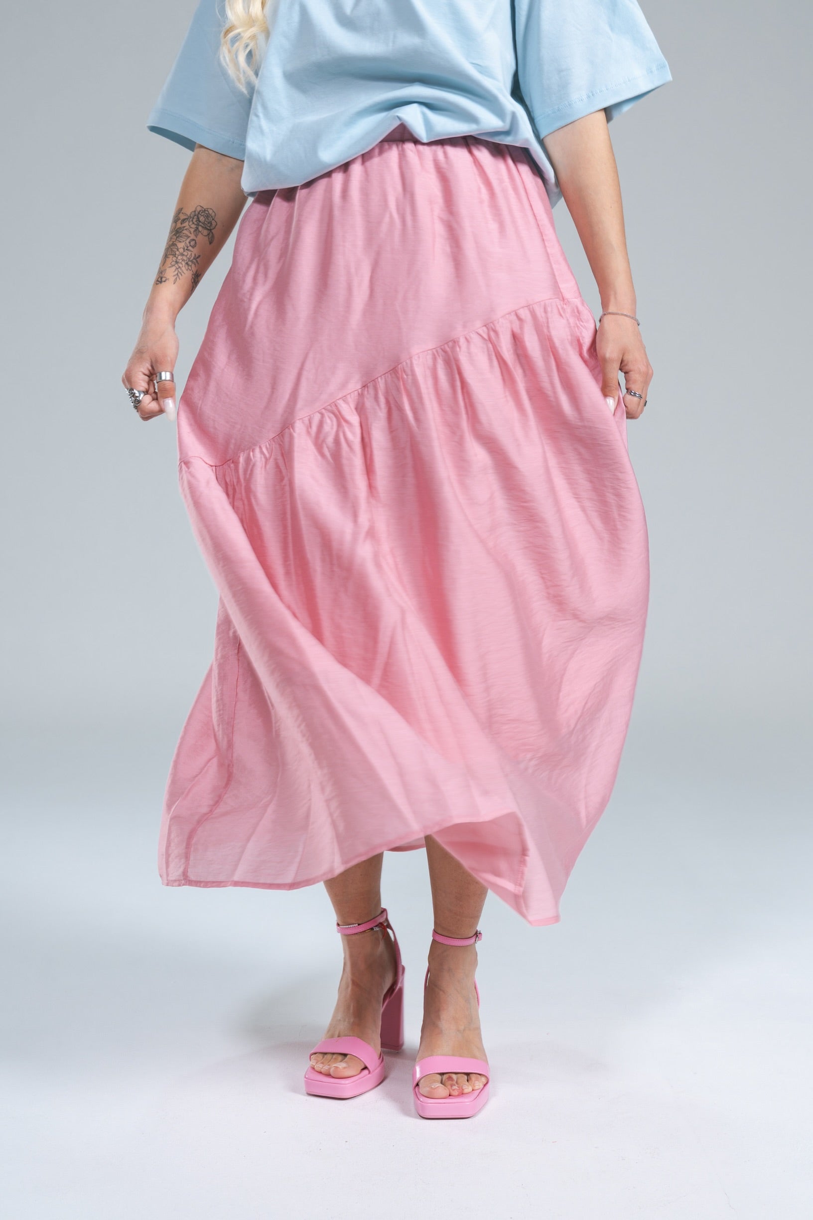 Gonna Chiffon Balza Rosa Satin Compania Fantastica