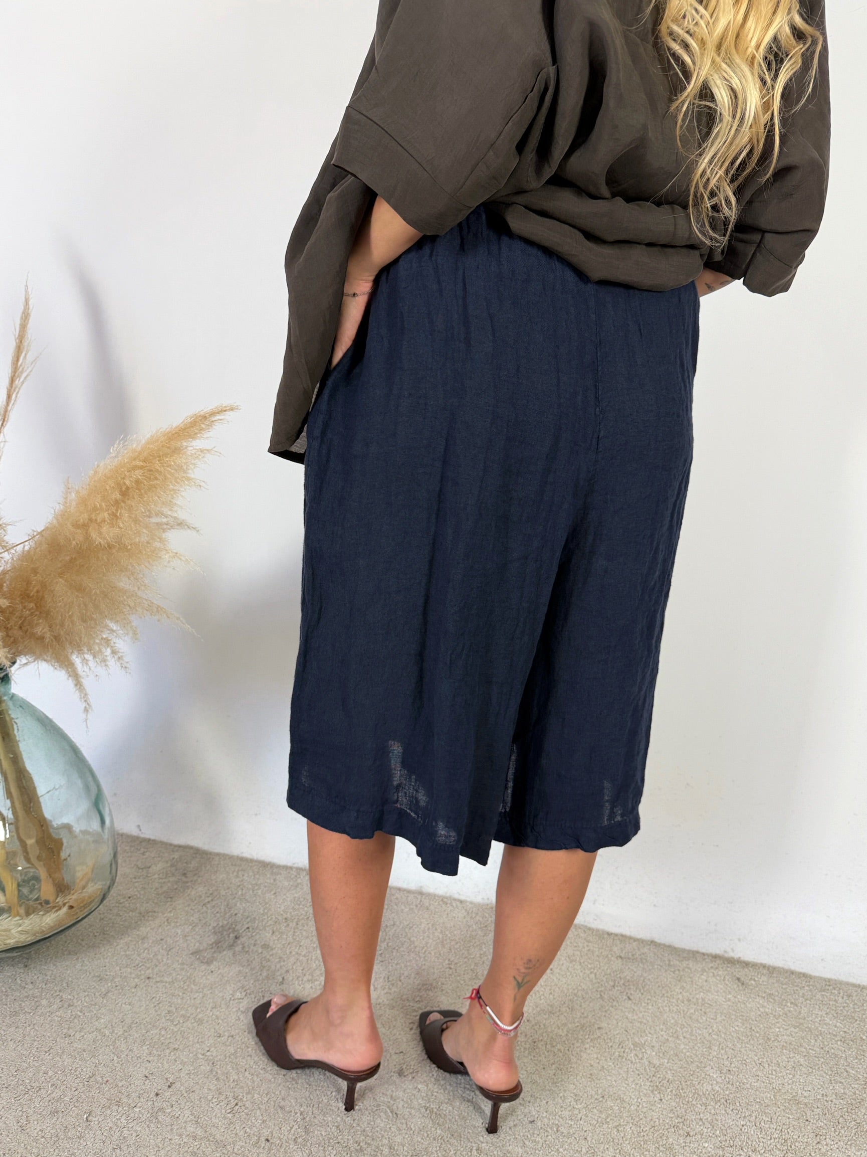 Maxi Bermuda Lino Blu Navy