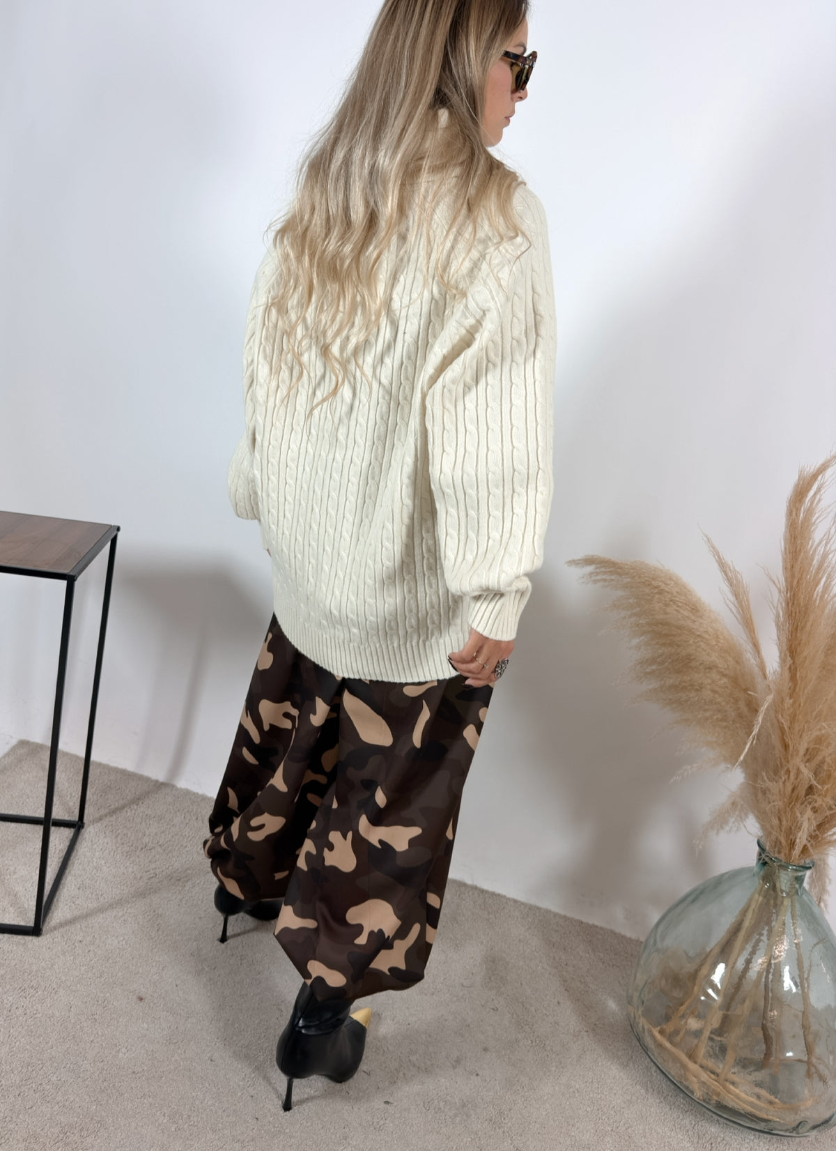 Maxi Cardigan Trecce Collo Sciallato Burro Glamorous