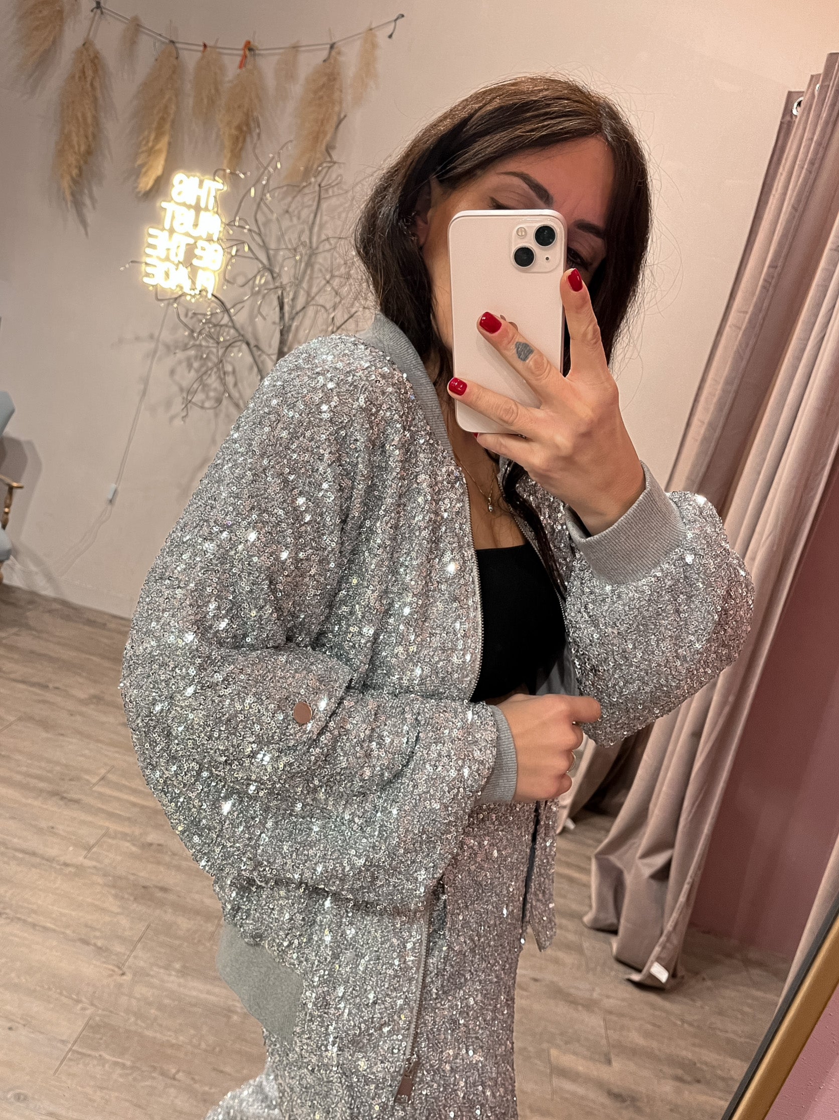 Giacca Bomber Paillettes Argento