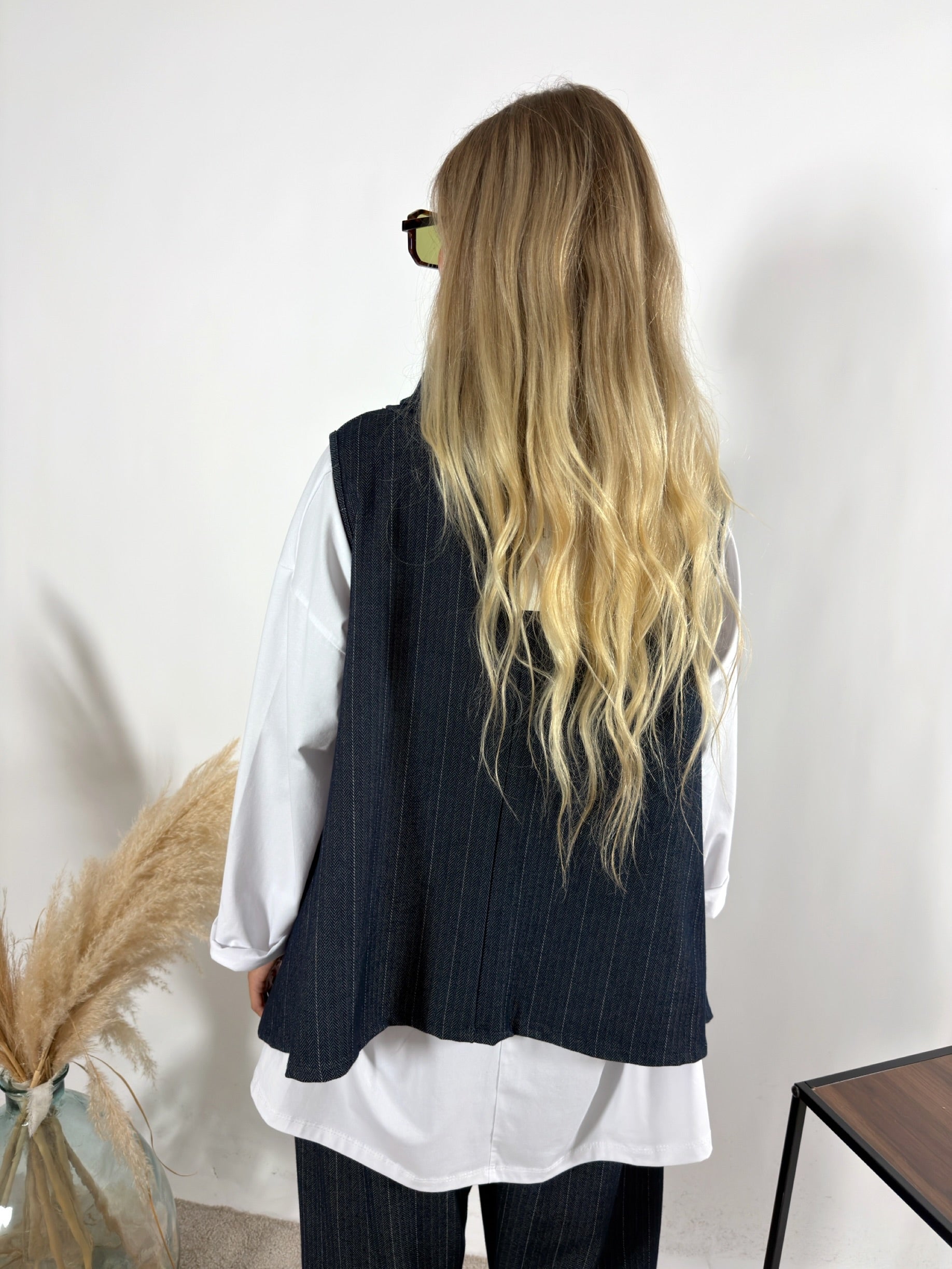 Gilet Denim Gessato Blu Notte