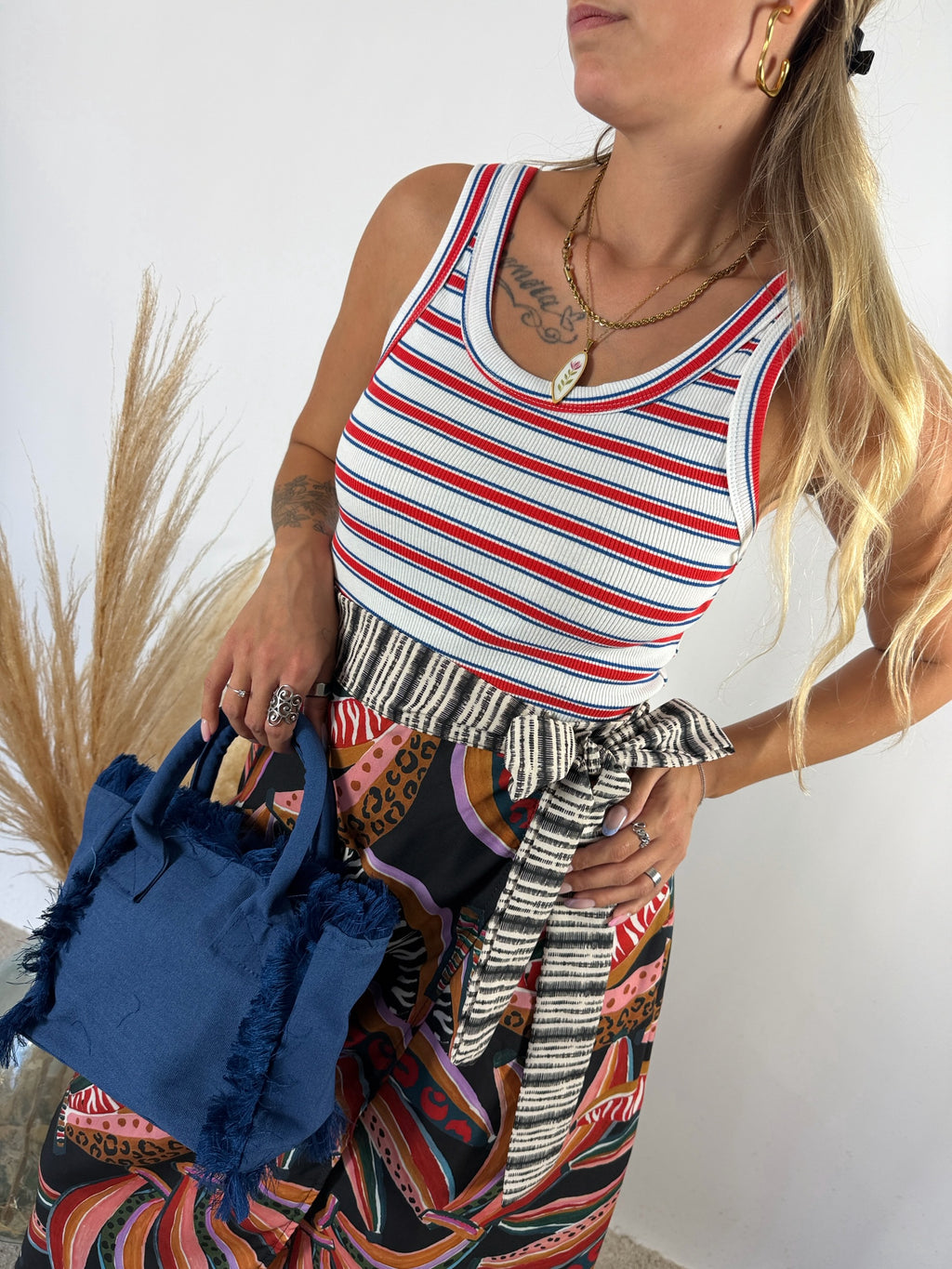 Canotta Vogatore Righe Rosso/Blu