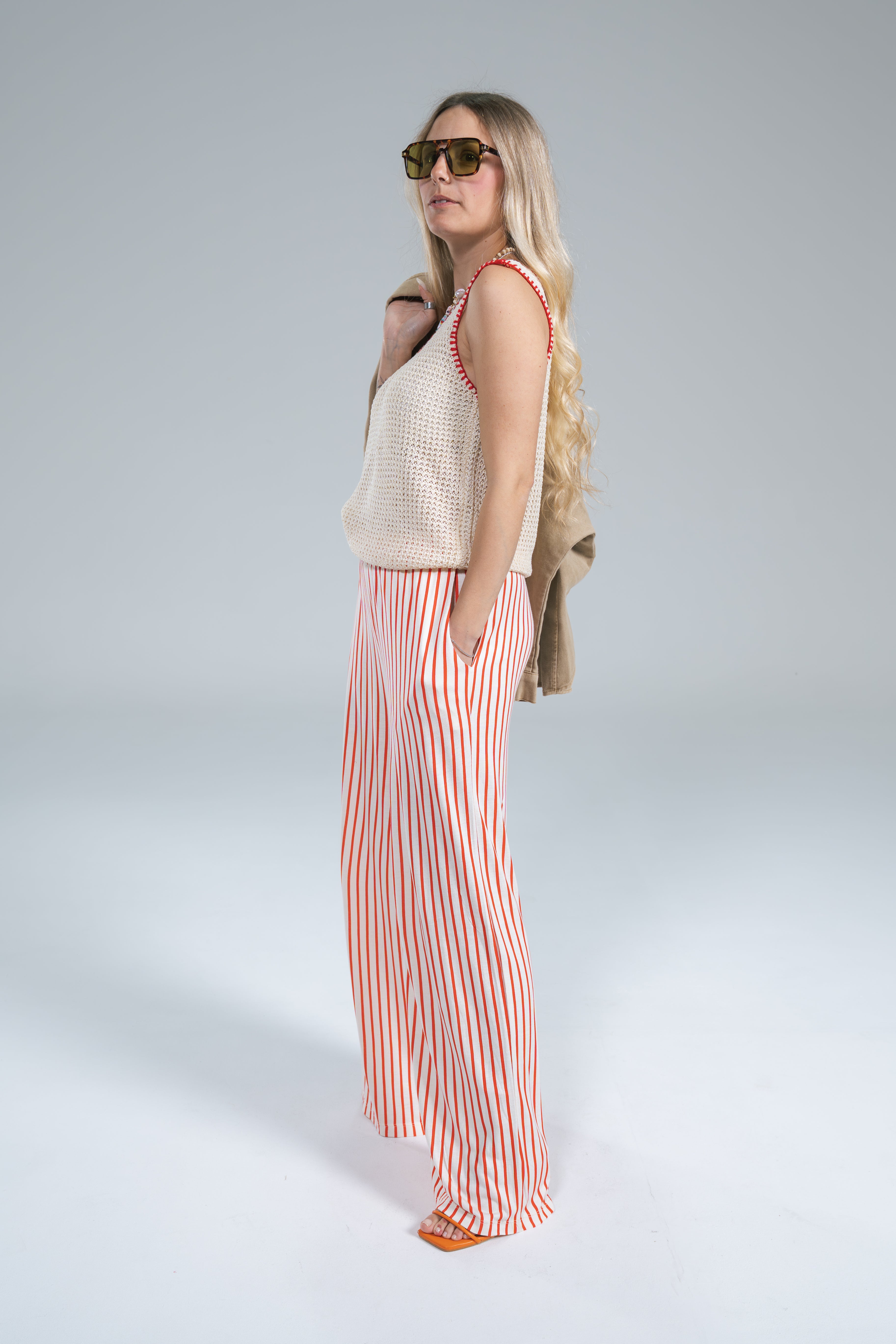 Pantalone Jersey Elastico Righe Rosse Compania Fantastica