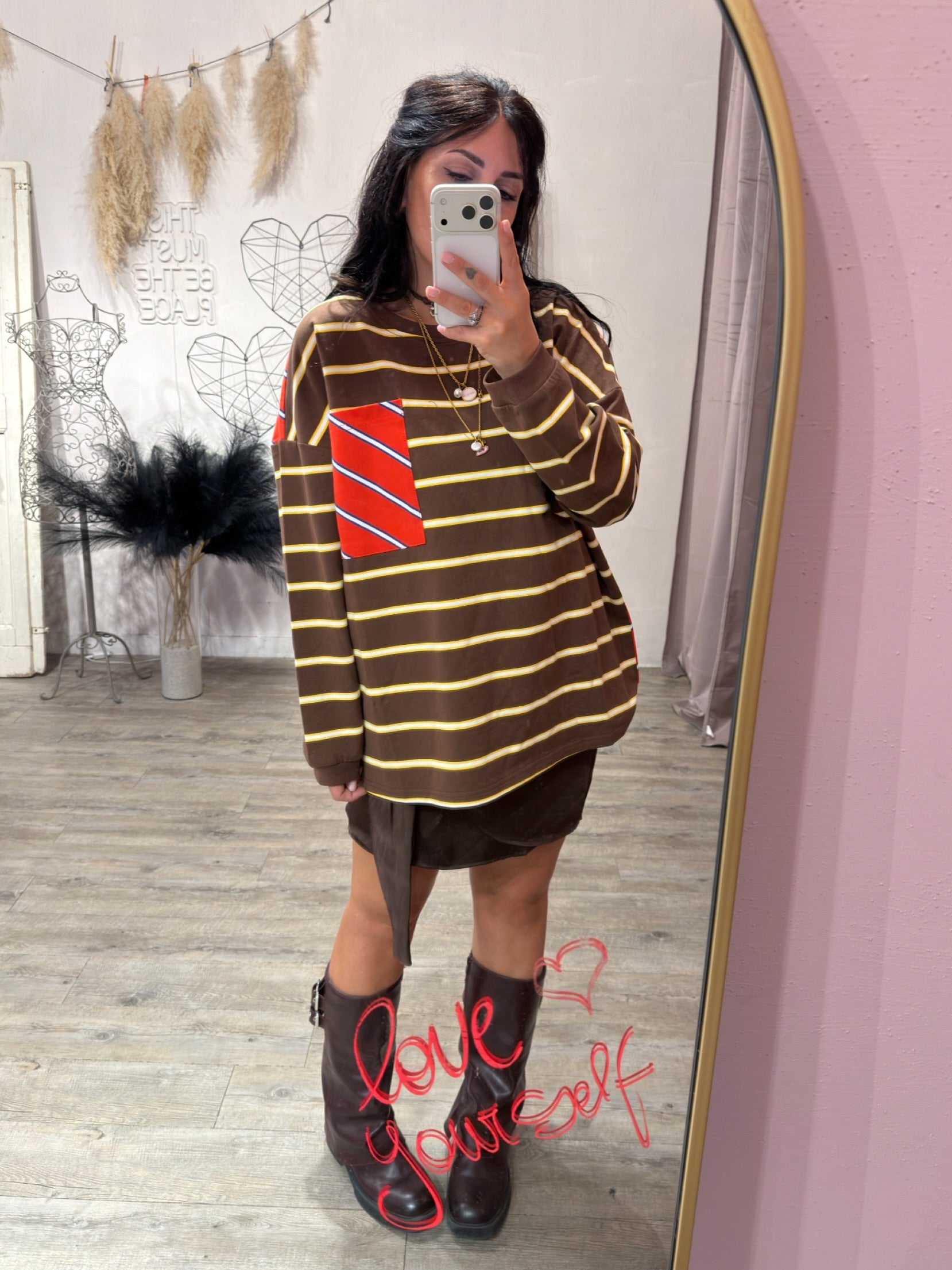 Felpa Stripes Righe Morrone/Arancio
